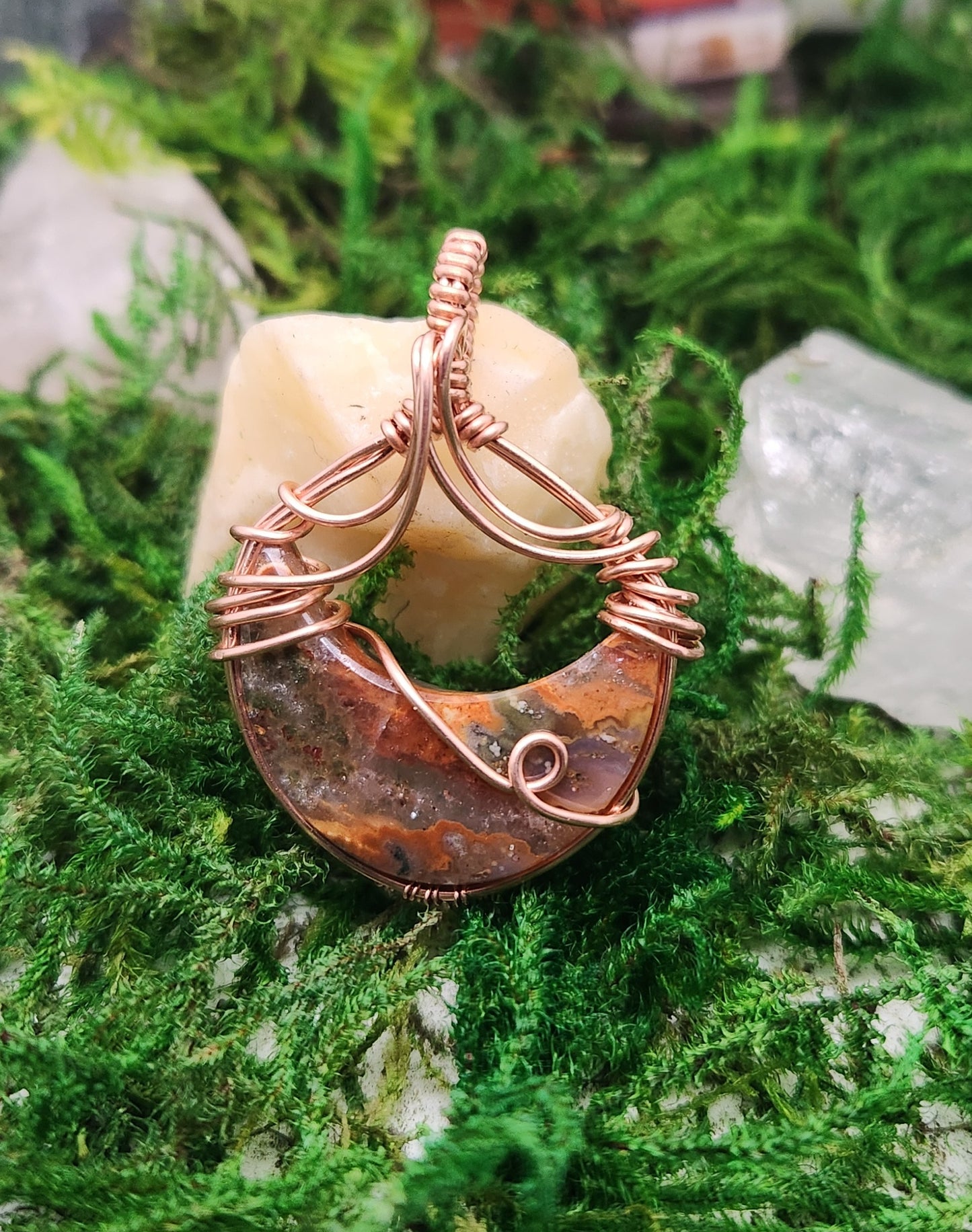 Orange agate moon pendant