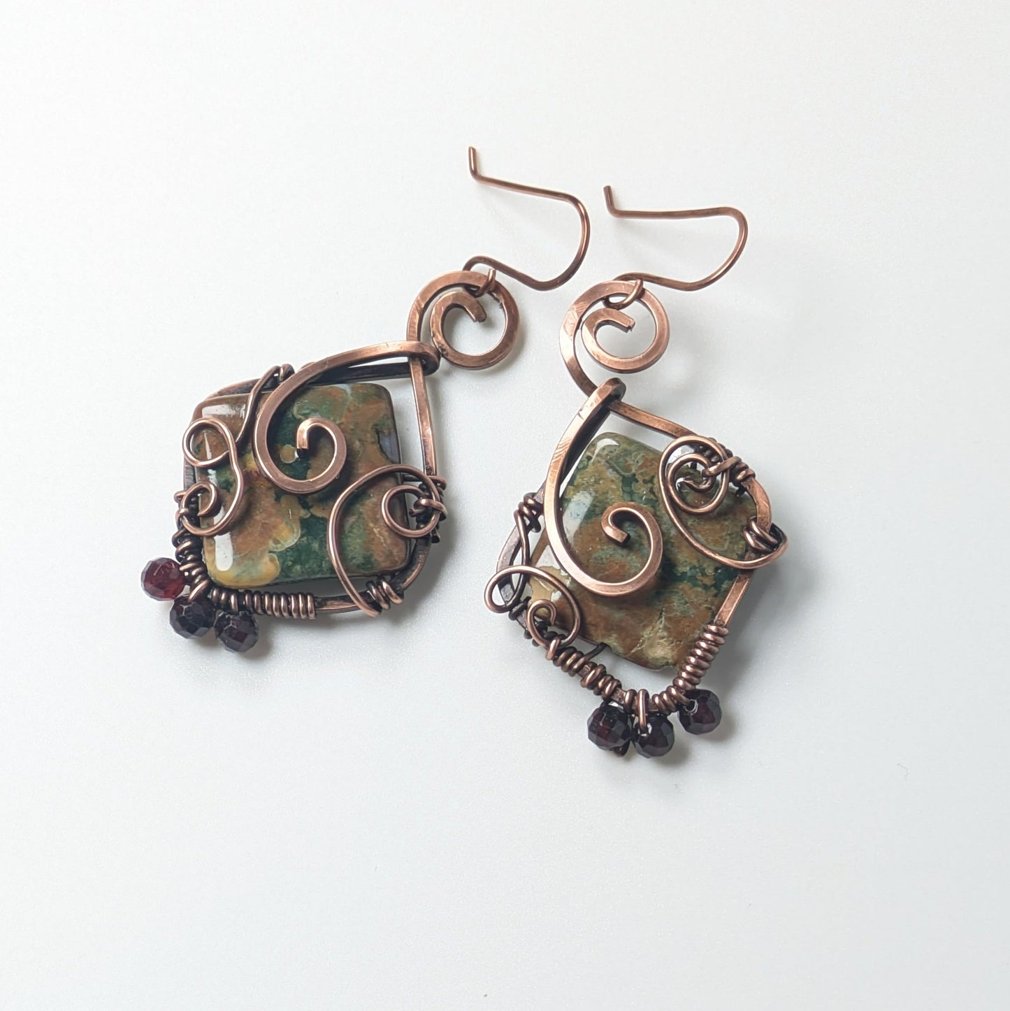 Forest Jasper Earrings with Garnet
