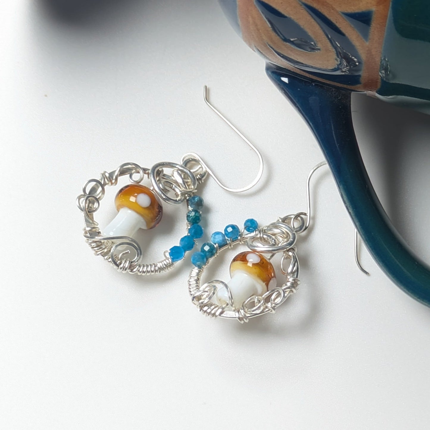 Circle Mushroom Earrings with Apatite