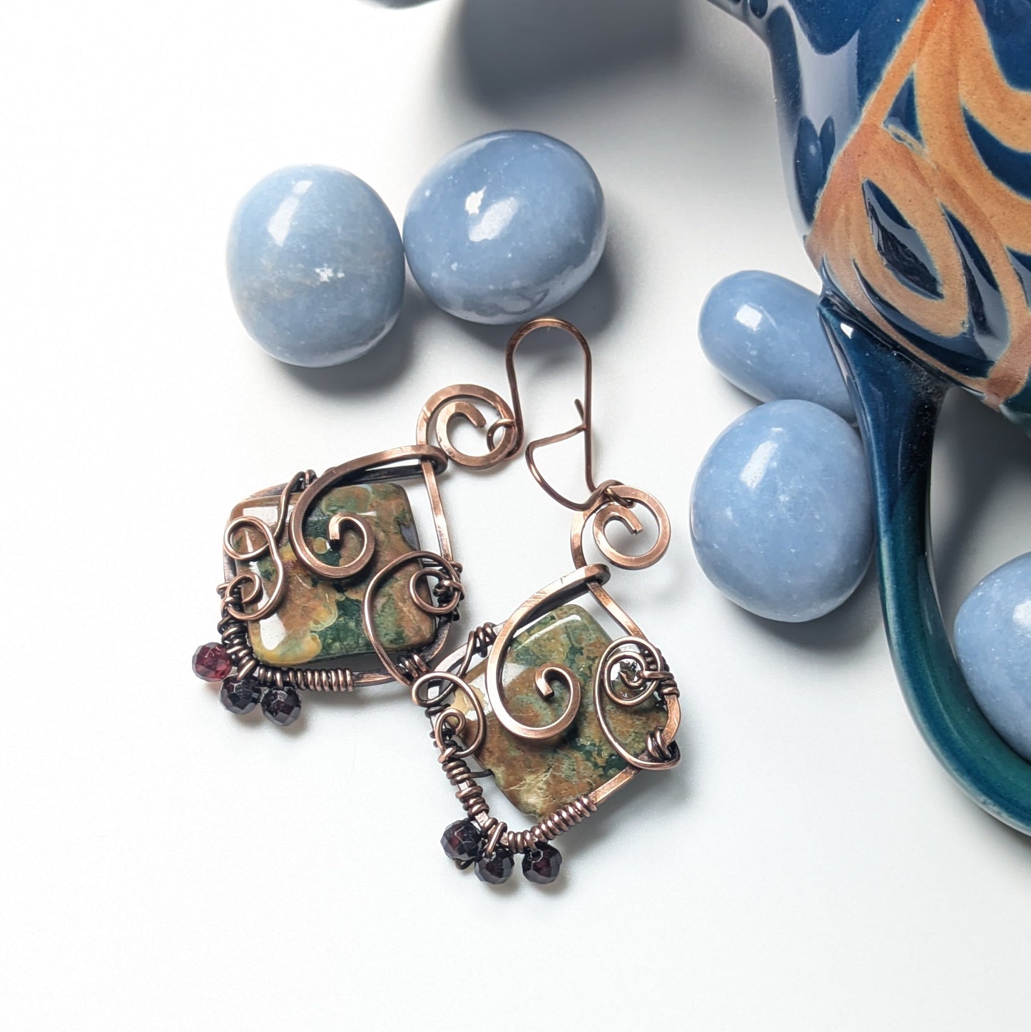 Forest Jasper Earrings with Garnet