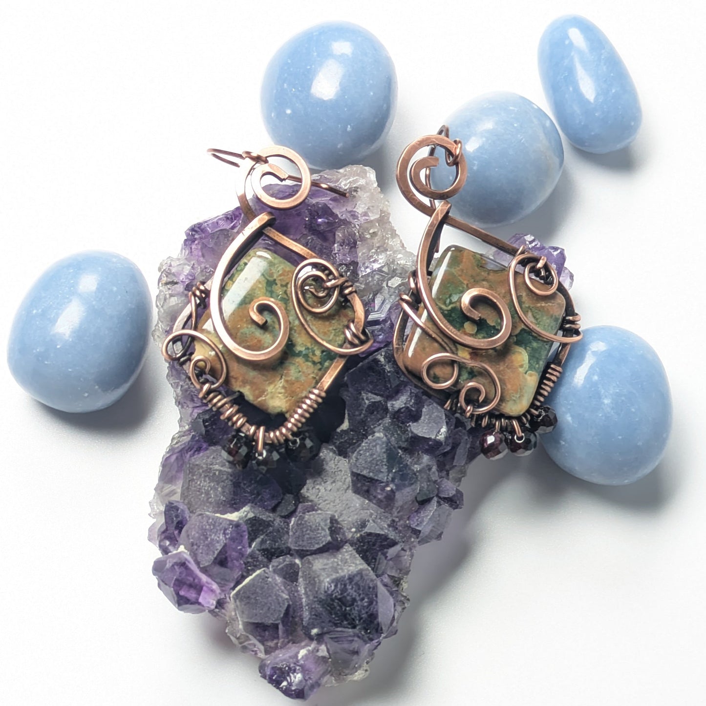 Forest Jasper Earrings with Garnet