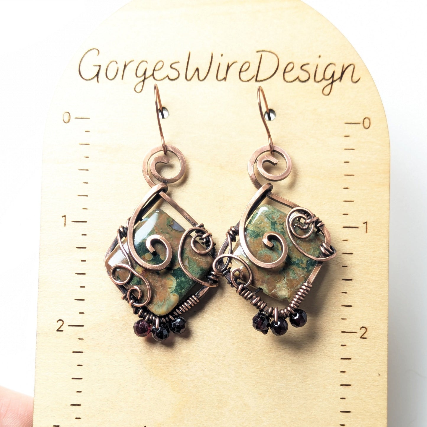 Forest Jasper Earrings with Garnet