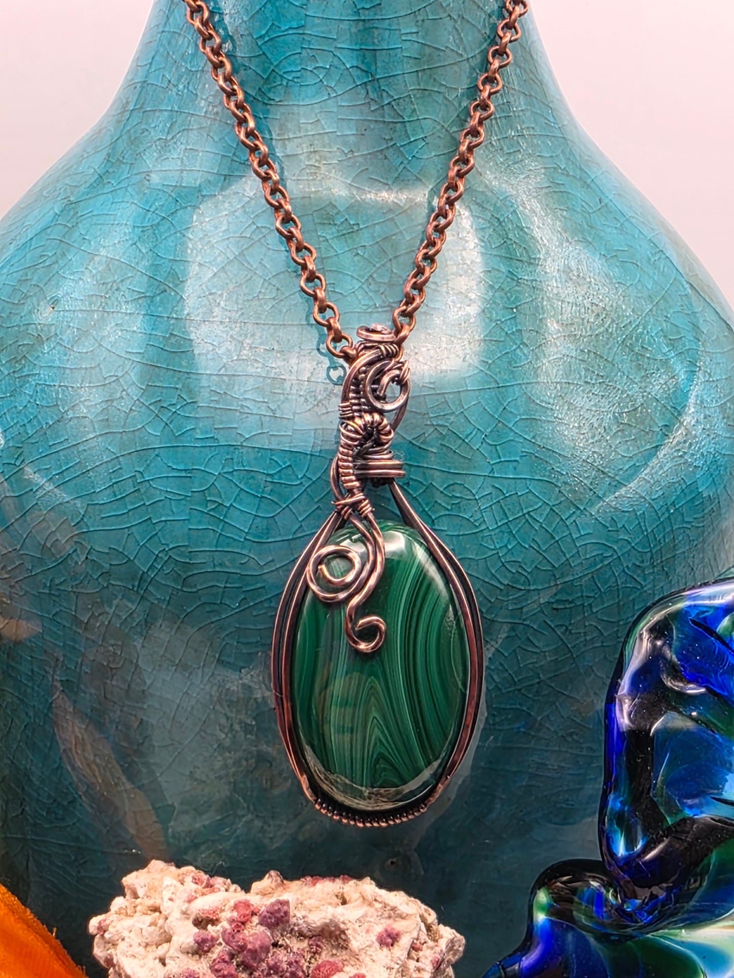 Malachite, Malachite Pendant, Malachite Jewelry, Copper Pendant