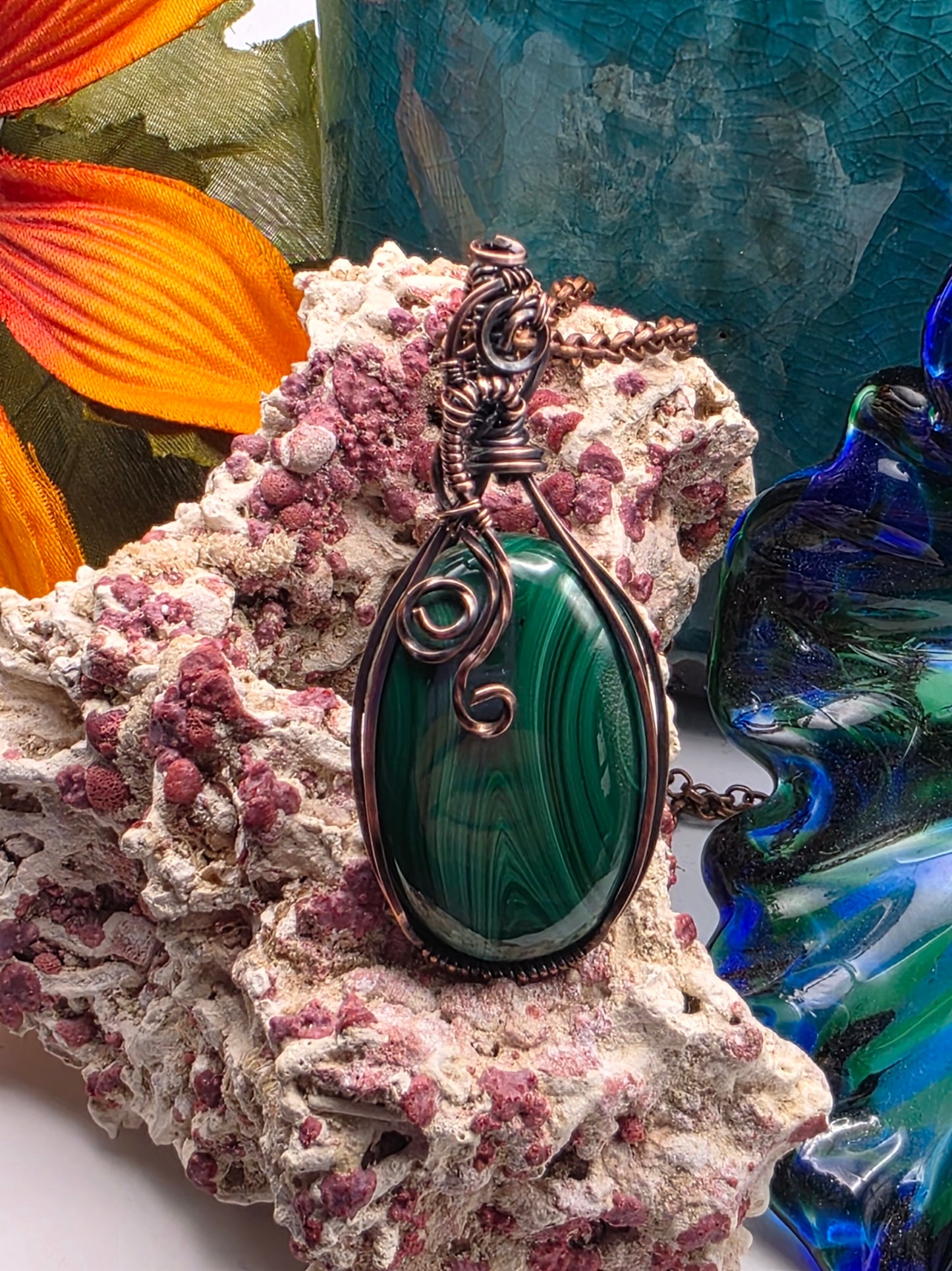 Malachite, Malachite Pendant, Malachite Jewelry, Copper Pendant