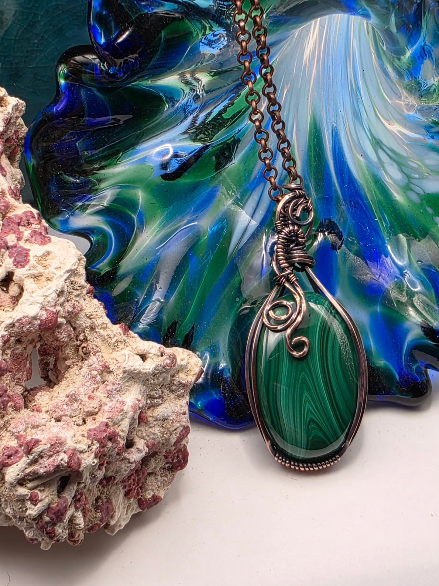 Malachite, Malachite Pendant, Malachite Jewelry, Copper Pendant