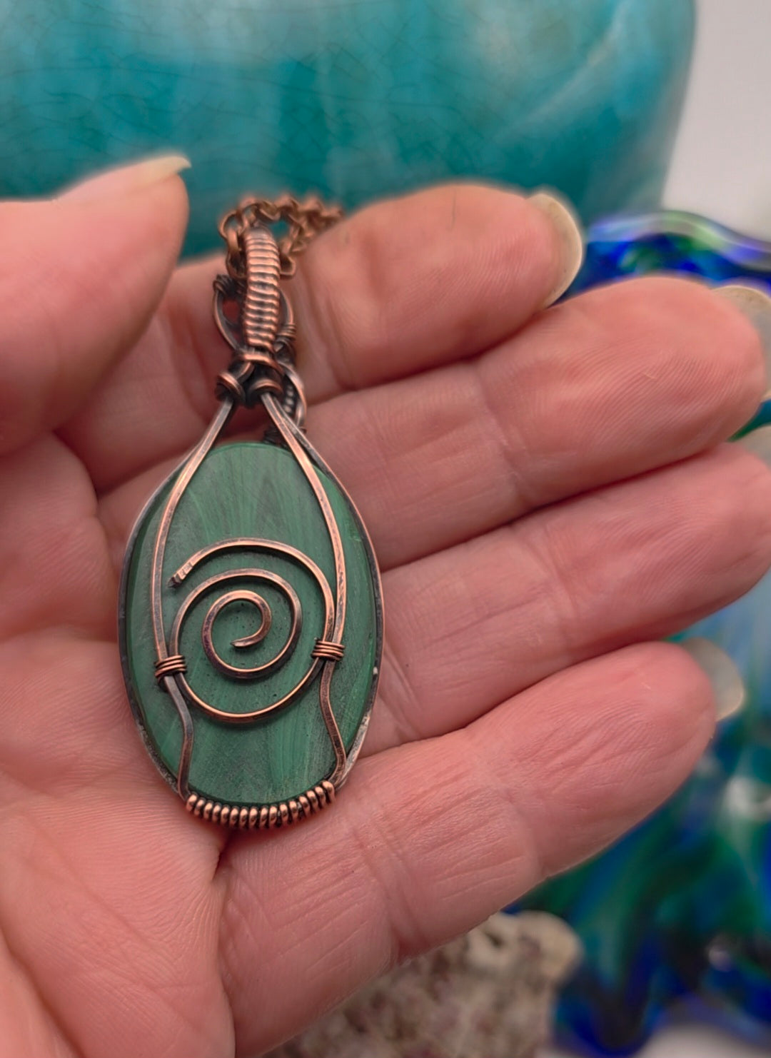 Malachite, Malachite Pendant, Malachite Jewelry, Copper Pendant