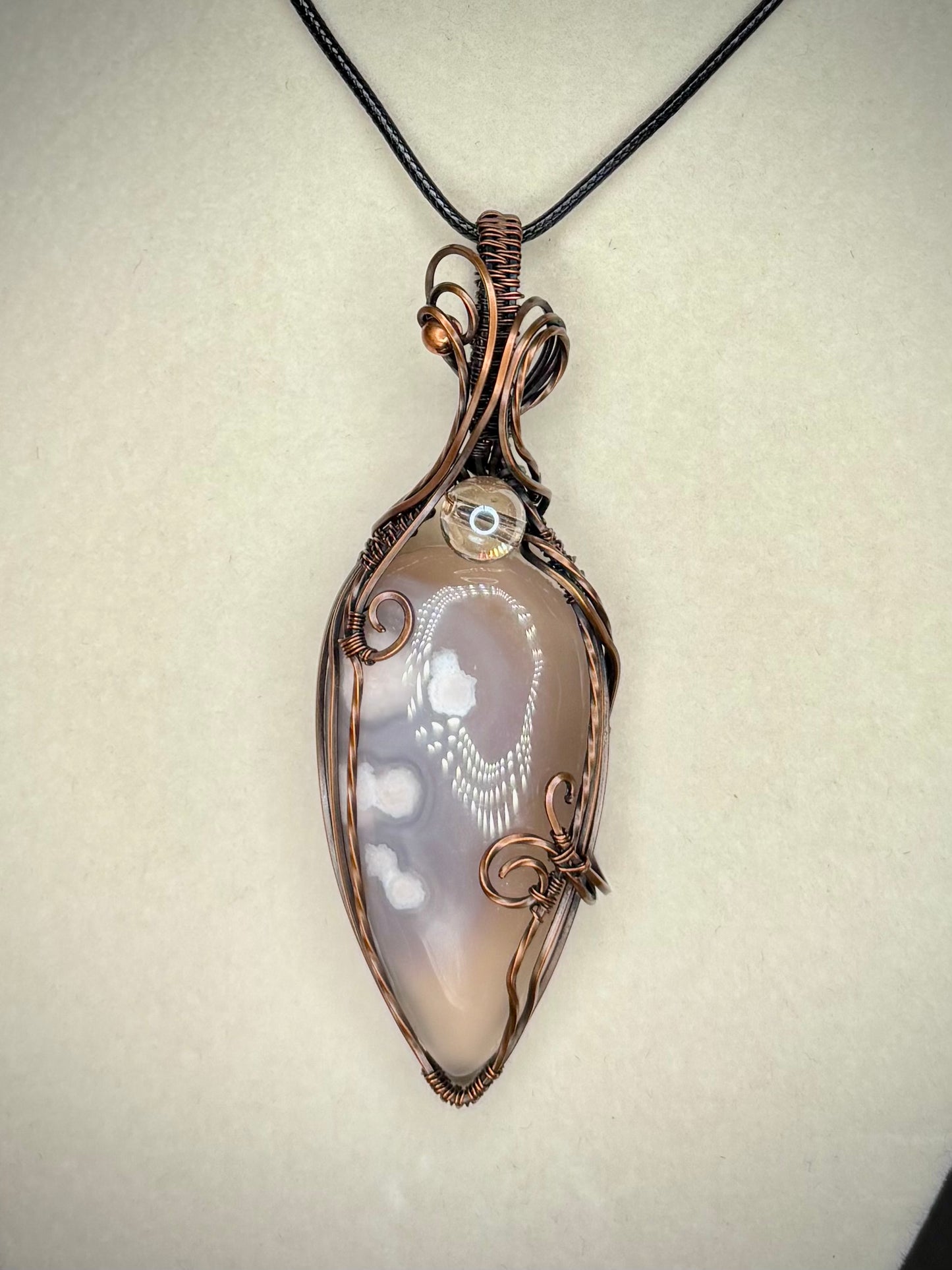 Flower Agate and Copper Pendant