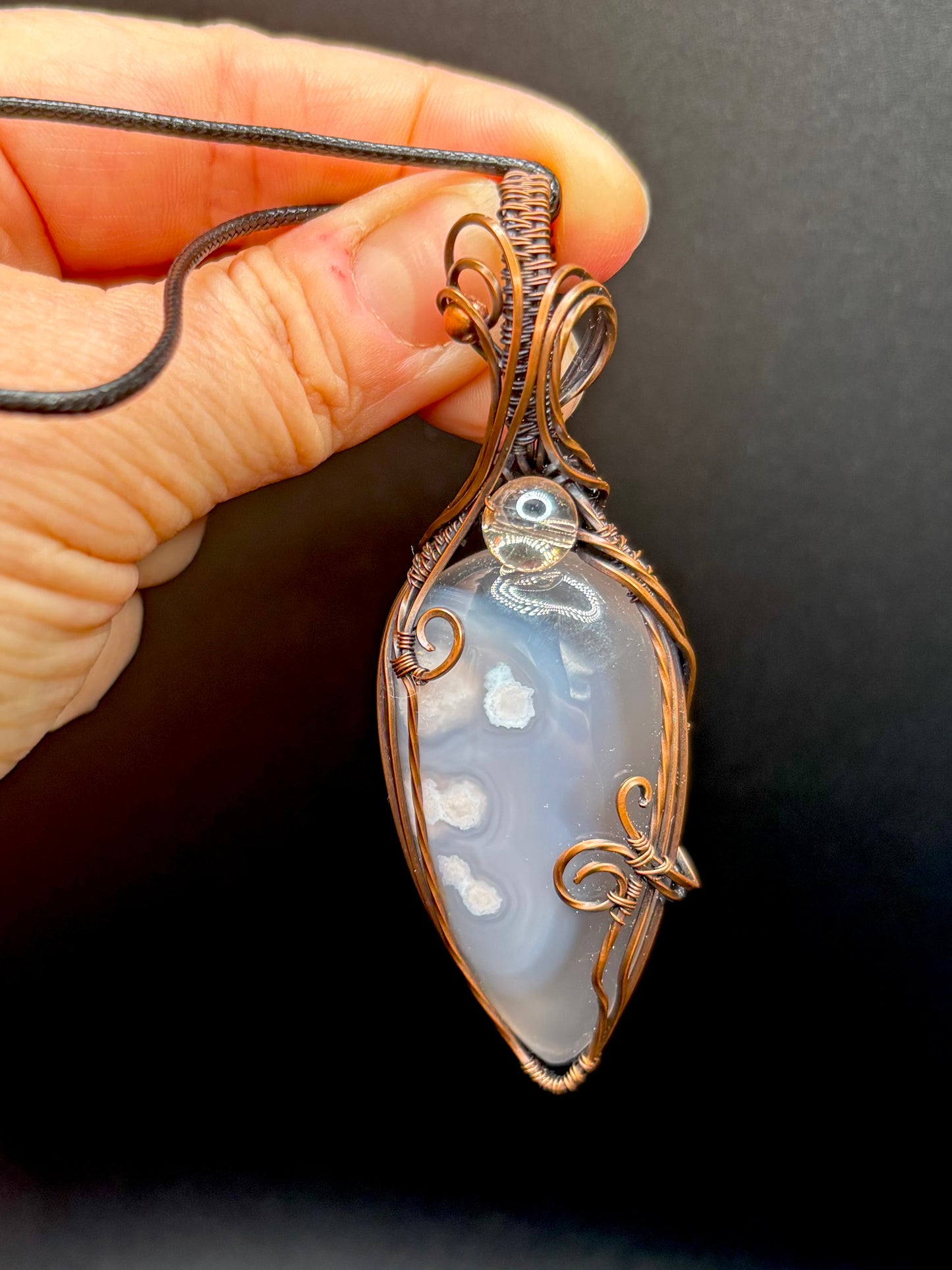 Flower Agate and Copper Pendant