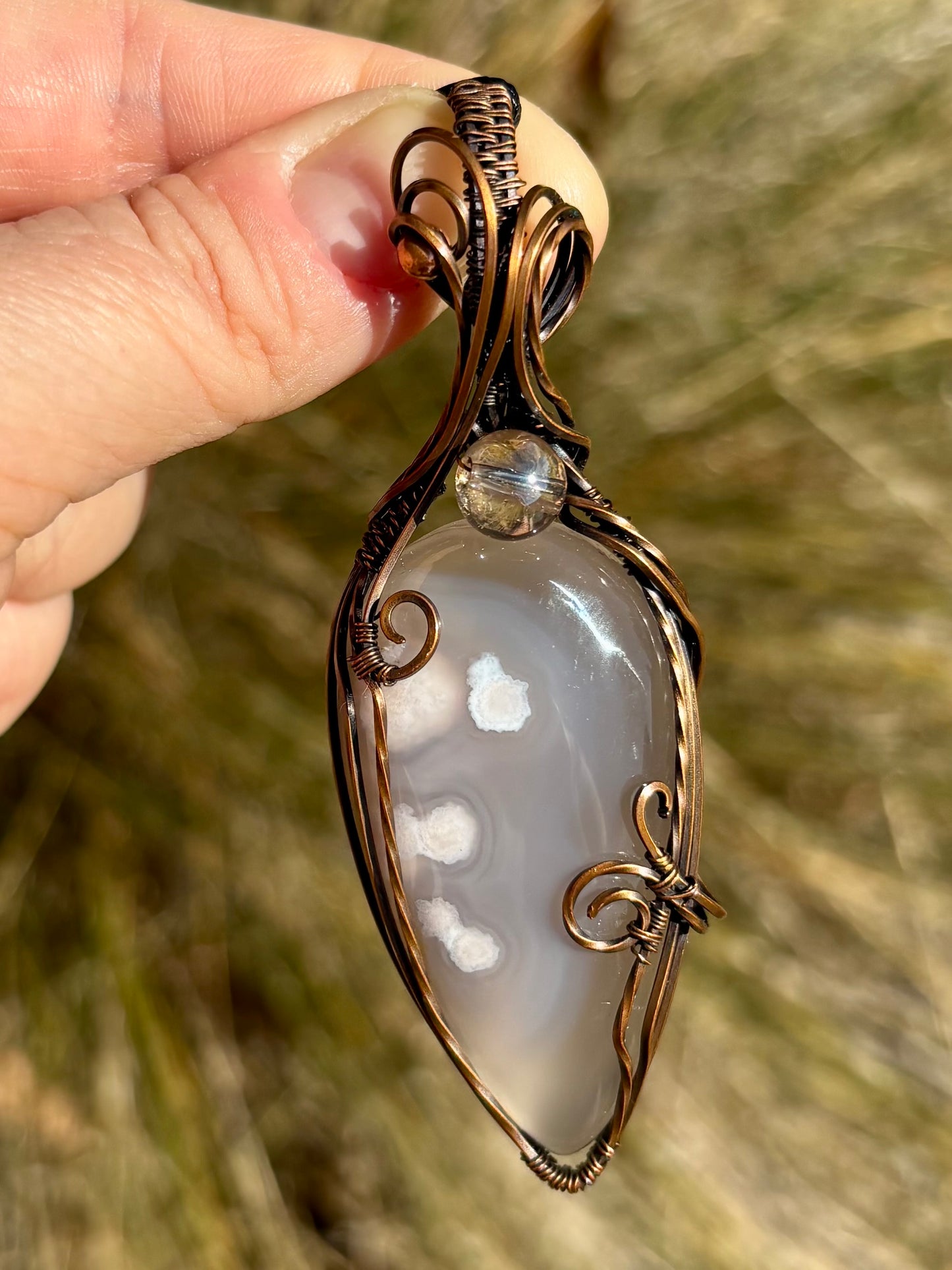 Flower Agate and Copper Pendant