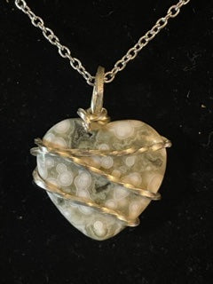 Ocean Jasper Heart Pendant wrapped in Sterling Silver (925)