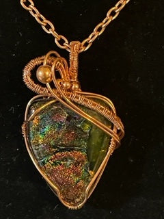 Dichroic Heart Pendant wrapped in raw copper