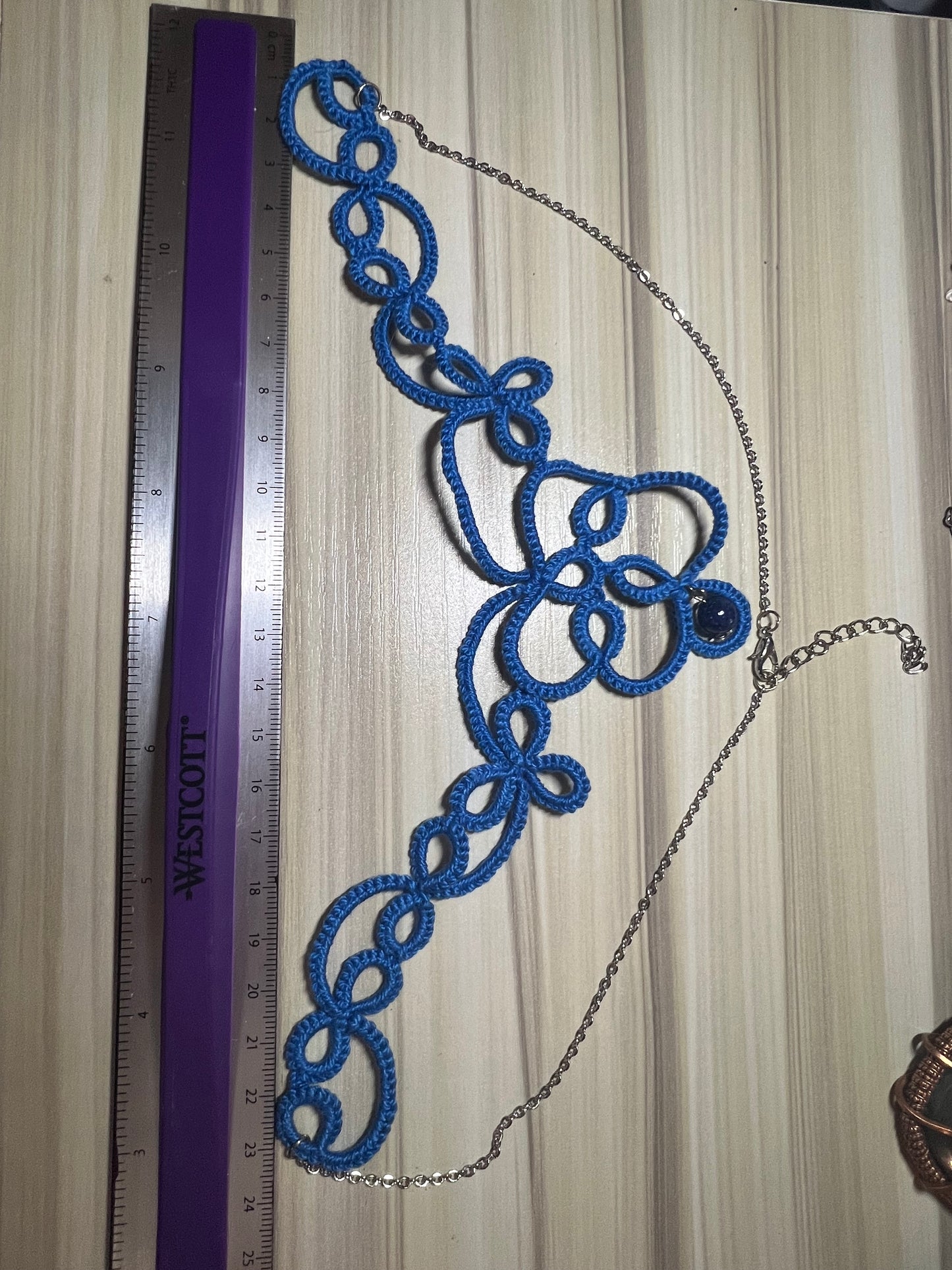 Shuttle Tatted Necklace with a Lapis Lazuli bead