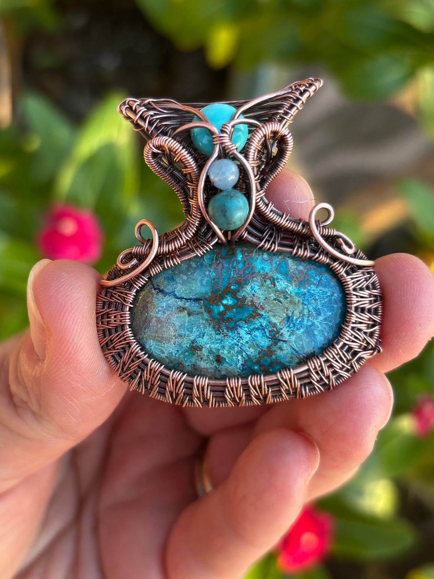 Shattuckite Woven Pendant