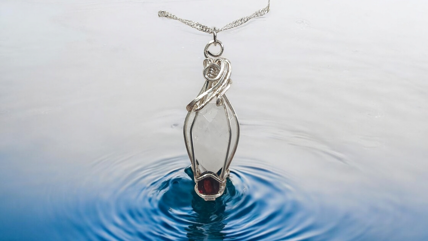Wire Wrapped Quartz with Garnet