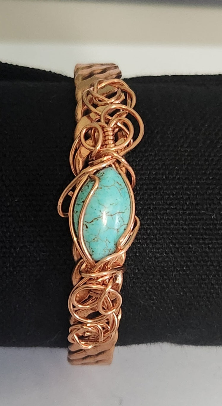 Copper Wire Wrapped Turquoise Bracelet