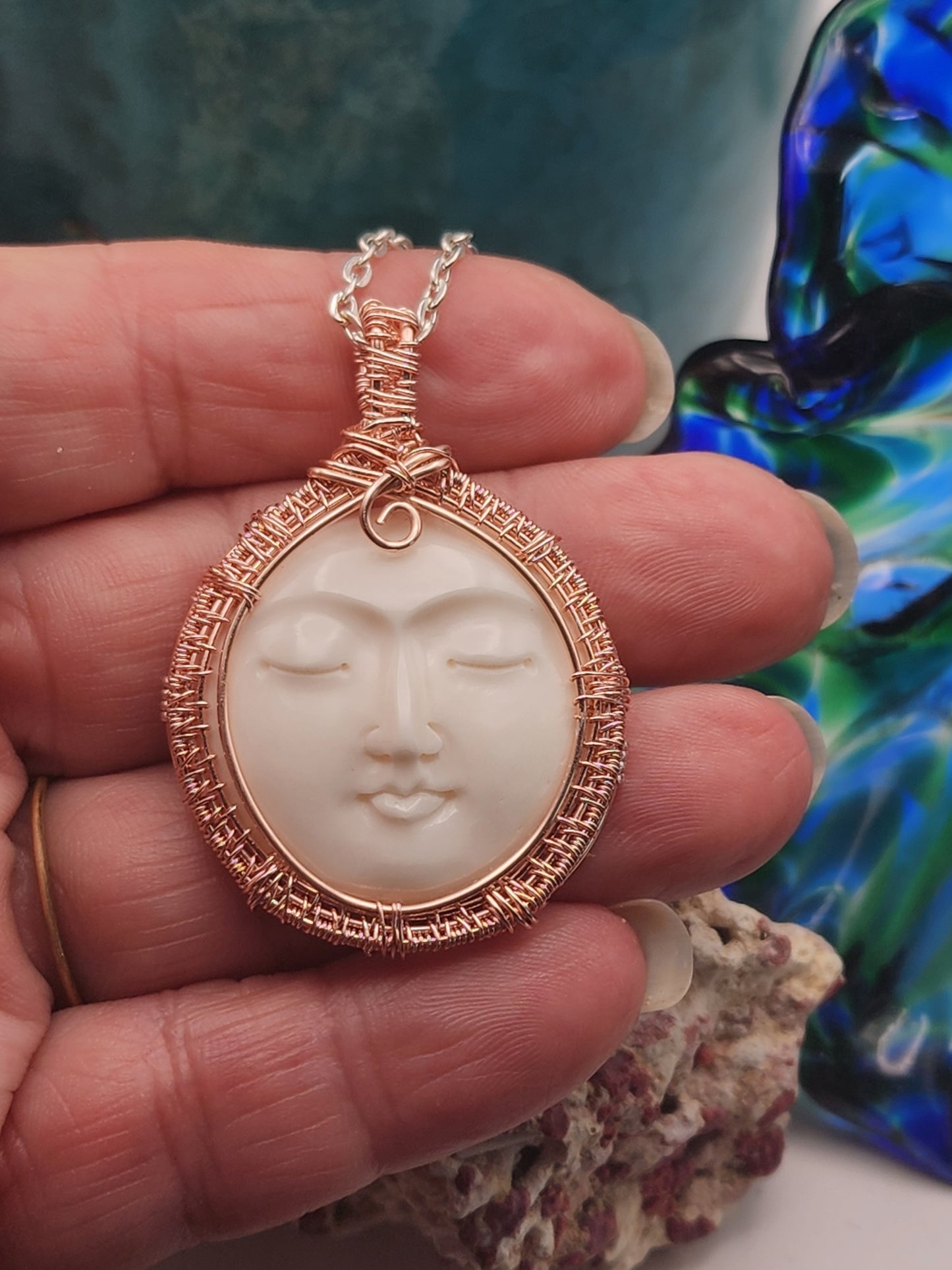 Carved Bone Moon Face Pendant