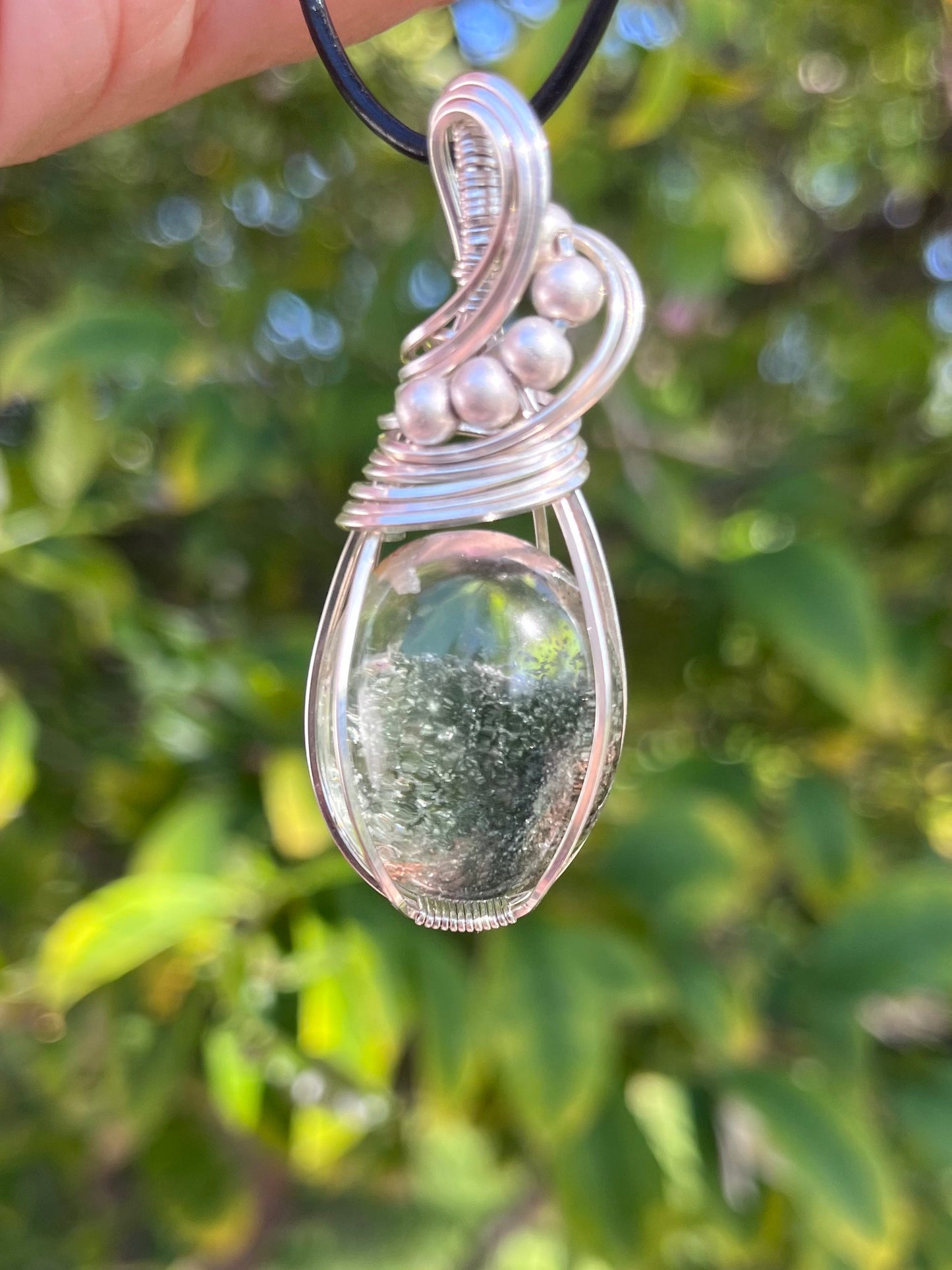Garden Quartz Silver Beaded Pendant