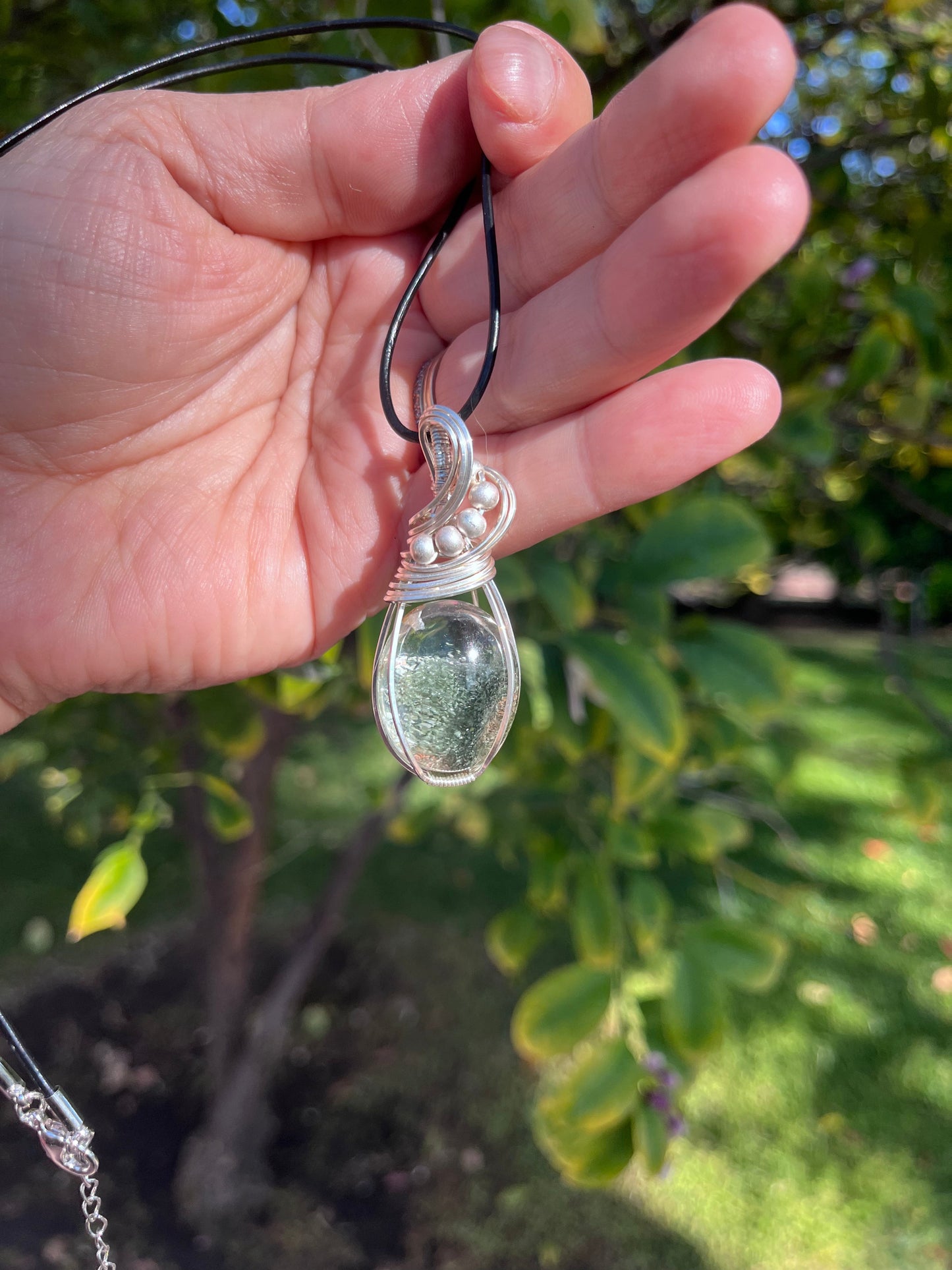 Garden Quartz Silver Beaded Pendant