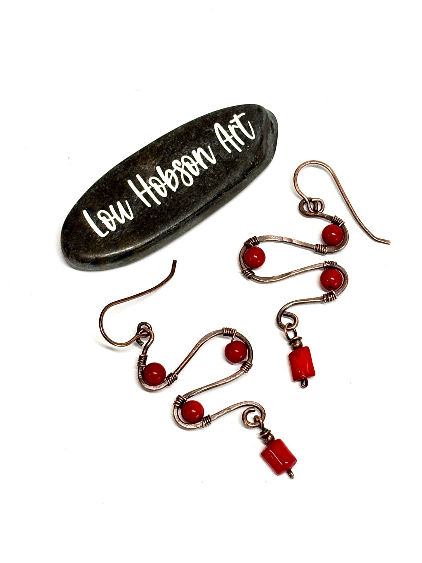 HANDMADE Coral Wire Wrapped Copper Bold Statement Earrings, Artisan Jewelry Gift for Her Woman