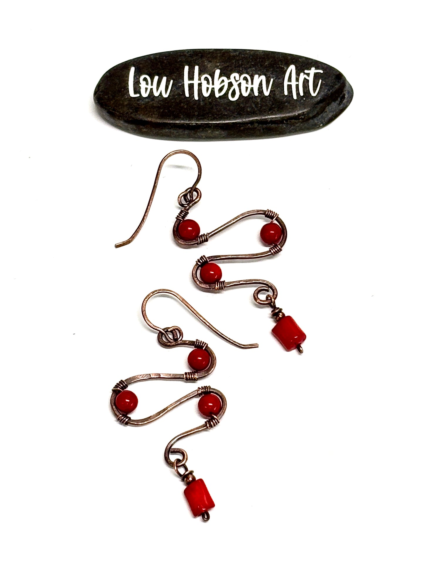 HANDMADE Coral Wire Wrapped Copper Bold Statement Earrings, Artisan Jewelry Gift for Her Woman
