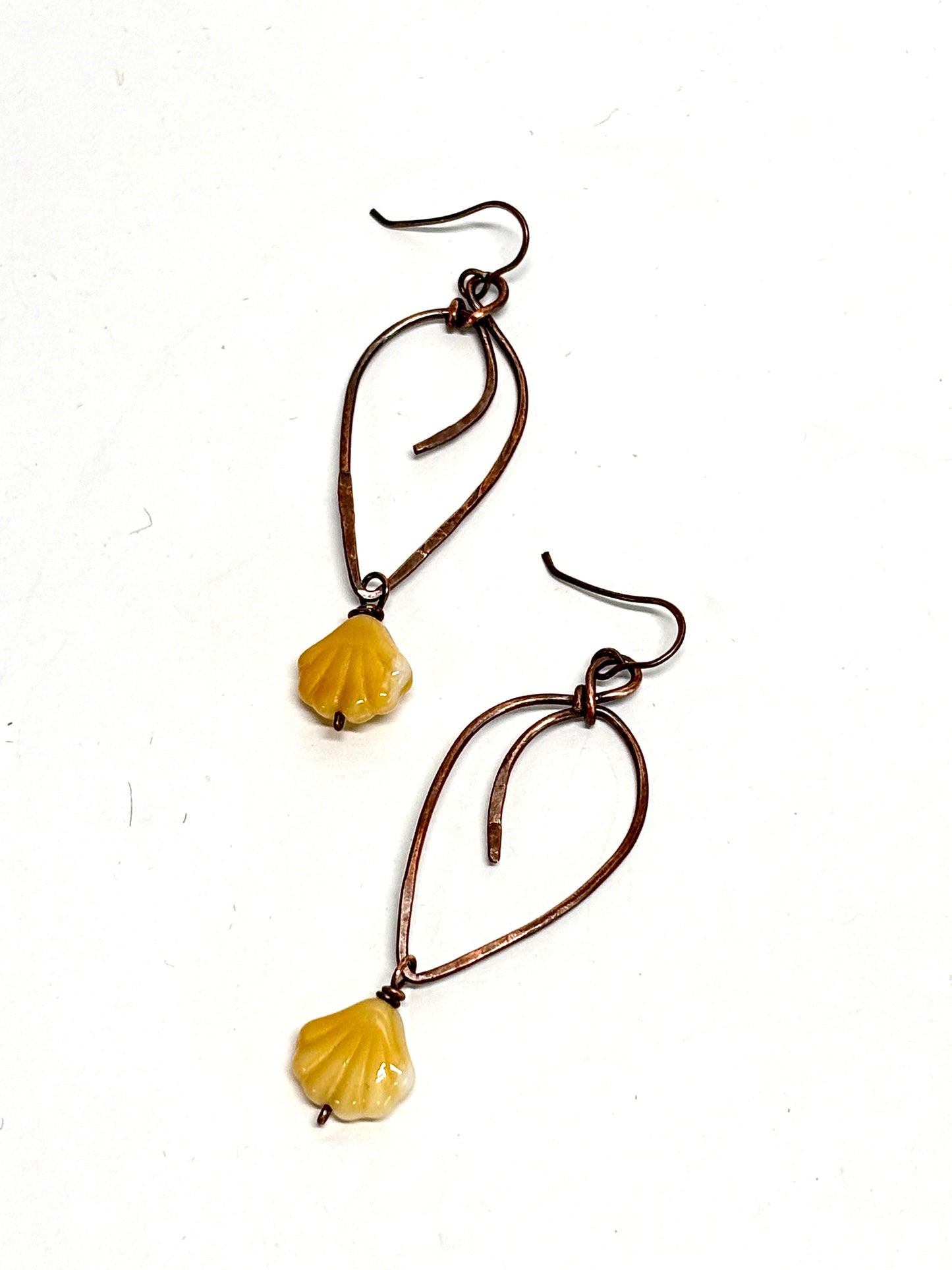 HANDMADE Vintage Resin Shell Wire Wrapped Copper Bold Statement Earrings, Artisan Gift for Her Woman