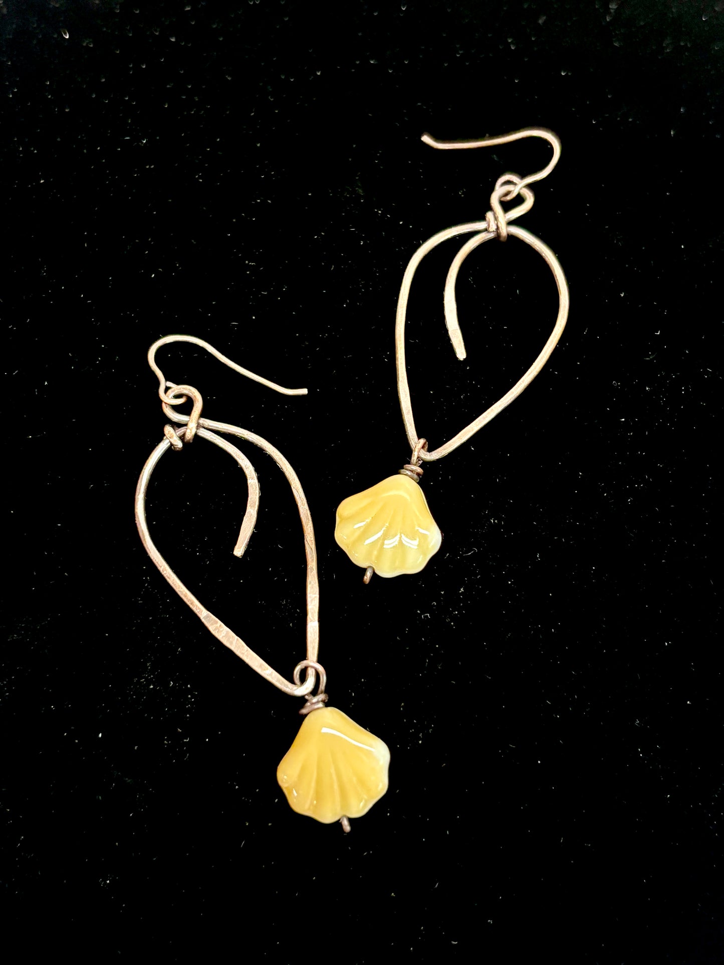 HANDMADE Vintage Resin Shell Wire Wrapped Copper Bold Statement Earrings, Artisan Gift for Her Woman