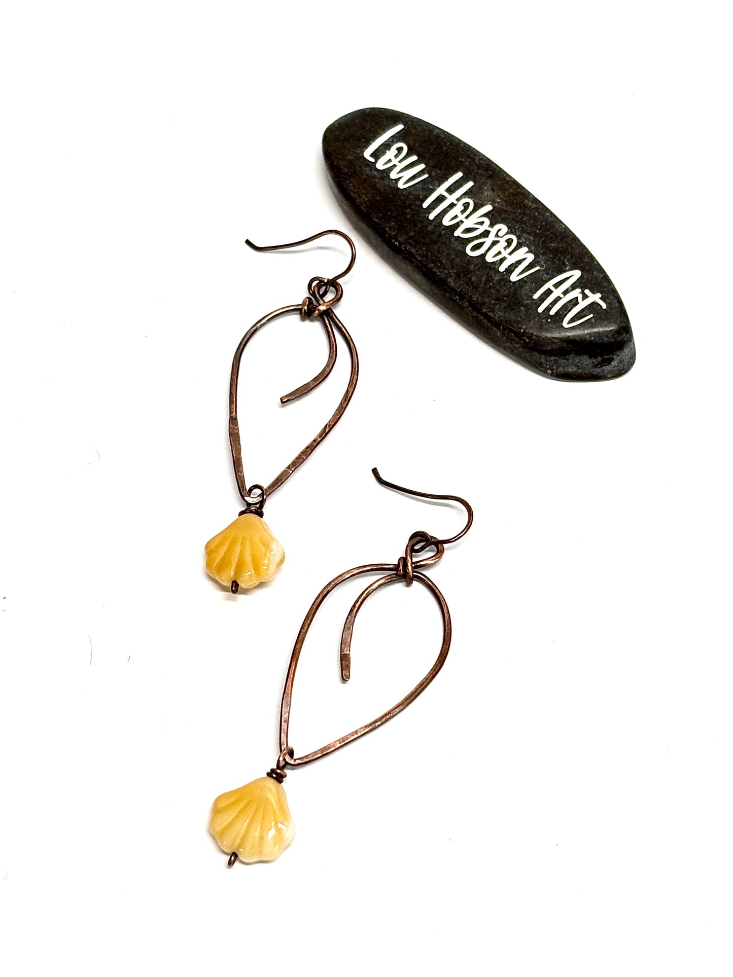 HANDMADE Vintage Resin Shell Wire Wrapped Copper Bold Statement Earrings, Artisan Gift for Her Woman
