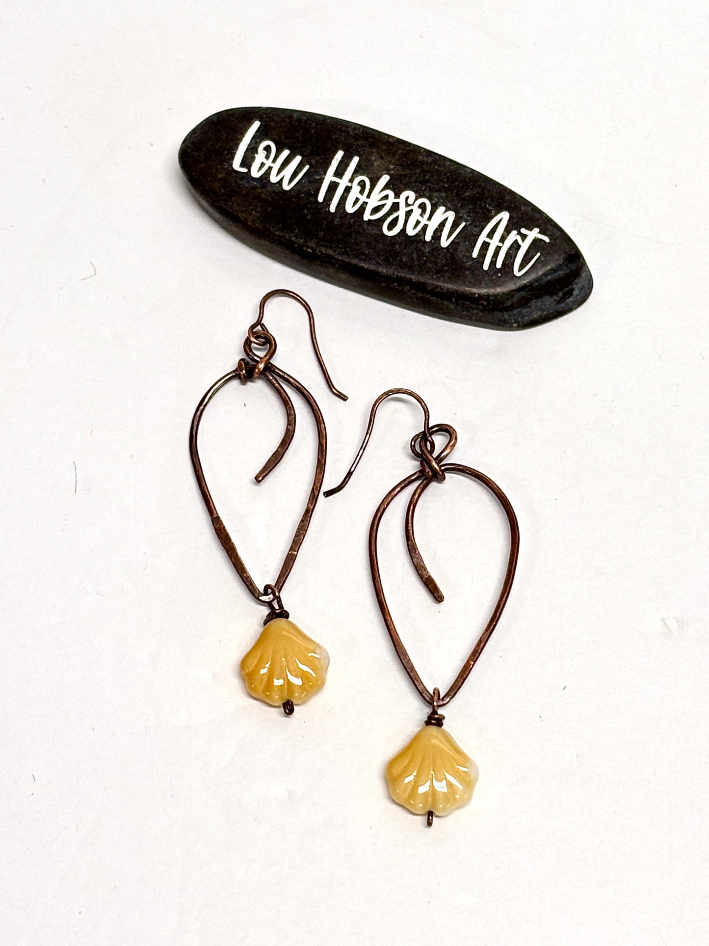 HANDMADE Vintage Resin Shell Wire Wrapped Copper Bold Statement Earrings, Artisan Gift for Her Woman