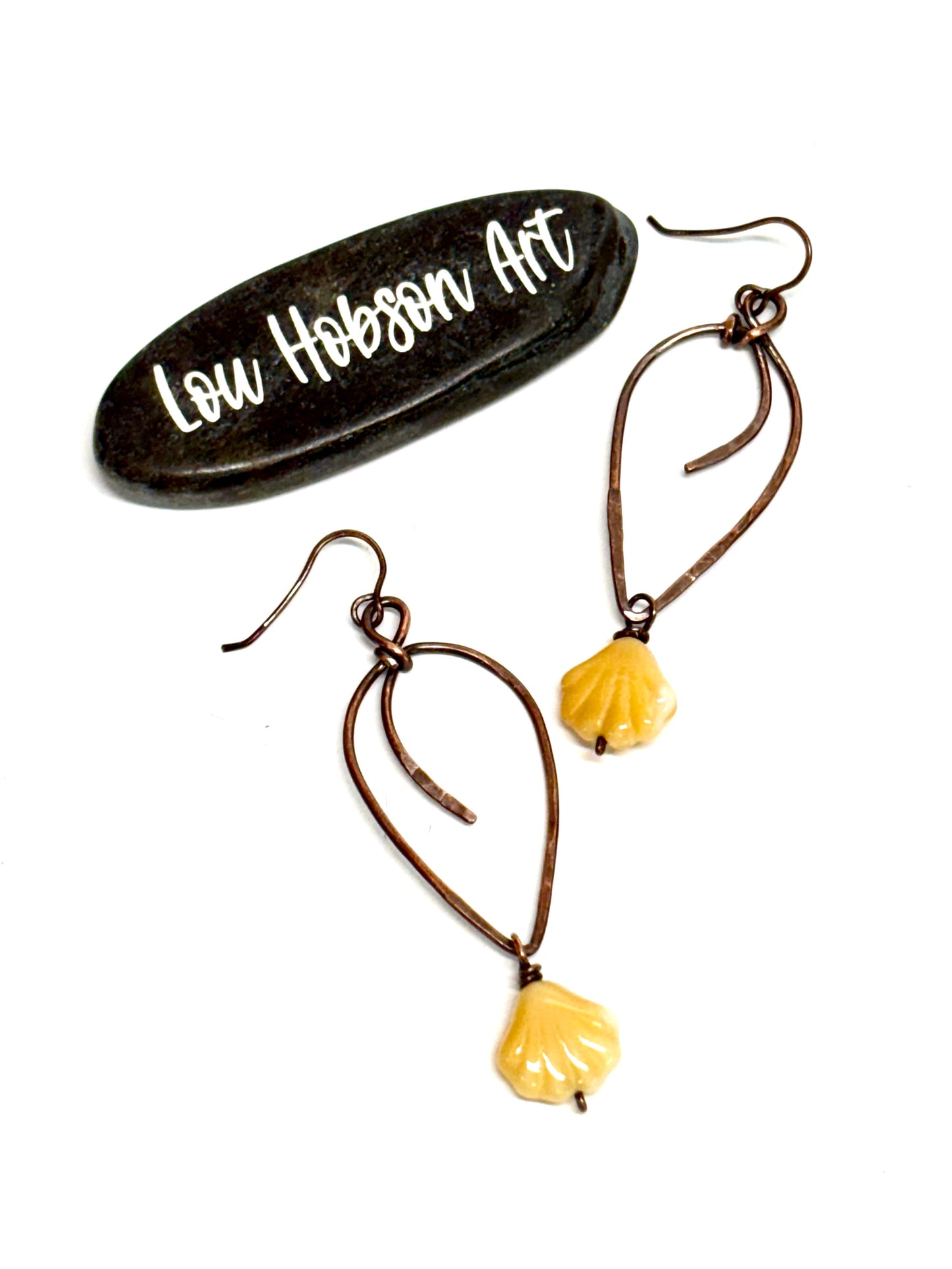 HANDMADE Vintage Resin Shell Wire Wrapped Copper Bold Statement Earrings, Artisan Gift for Her Woman