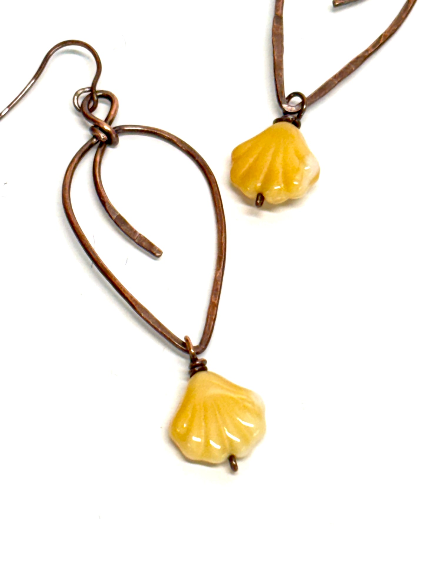HANDMADE Vintage Resin Shell Wire Wrapped Copper Bold Statement Earrings, Artisan Gift for Her Woman