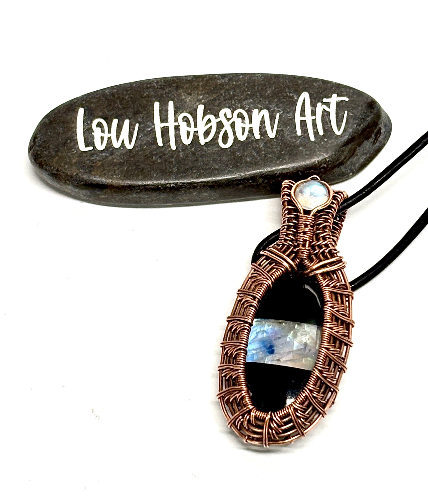 HANDMADE Moonstone Doublet Wire Wrap Copper Statement Pendant, Artisan Jewelry Gift For Her