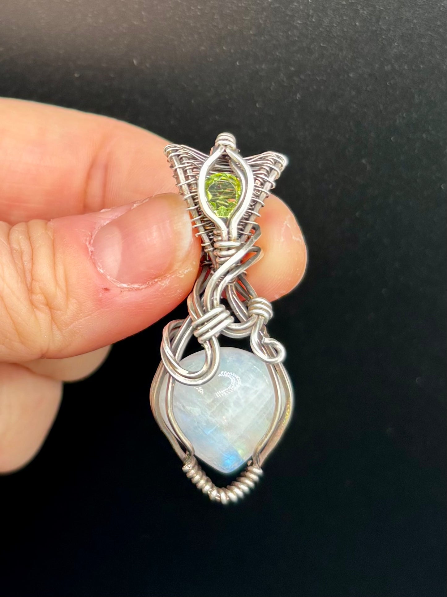 Rainbow Moonstone and Sterling Silver Pendant
