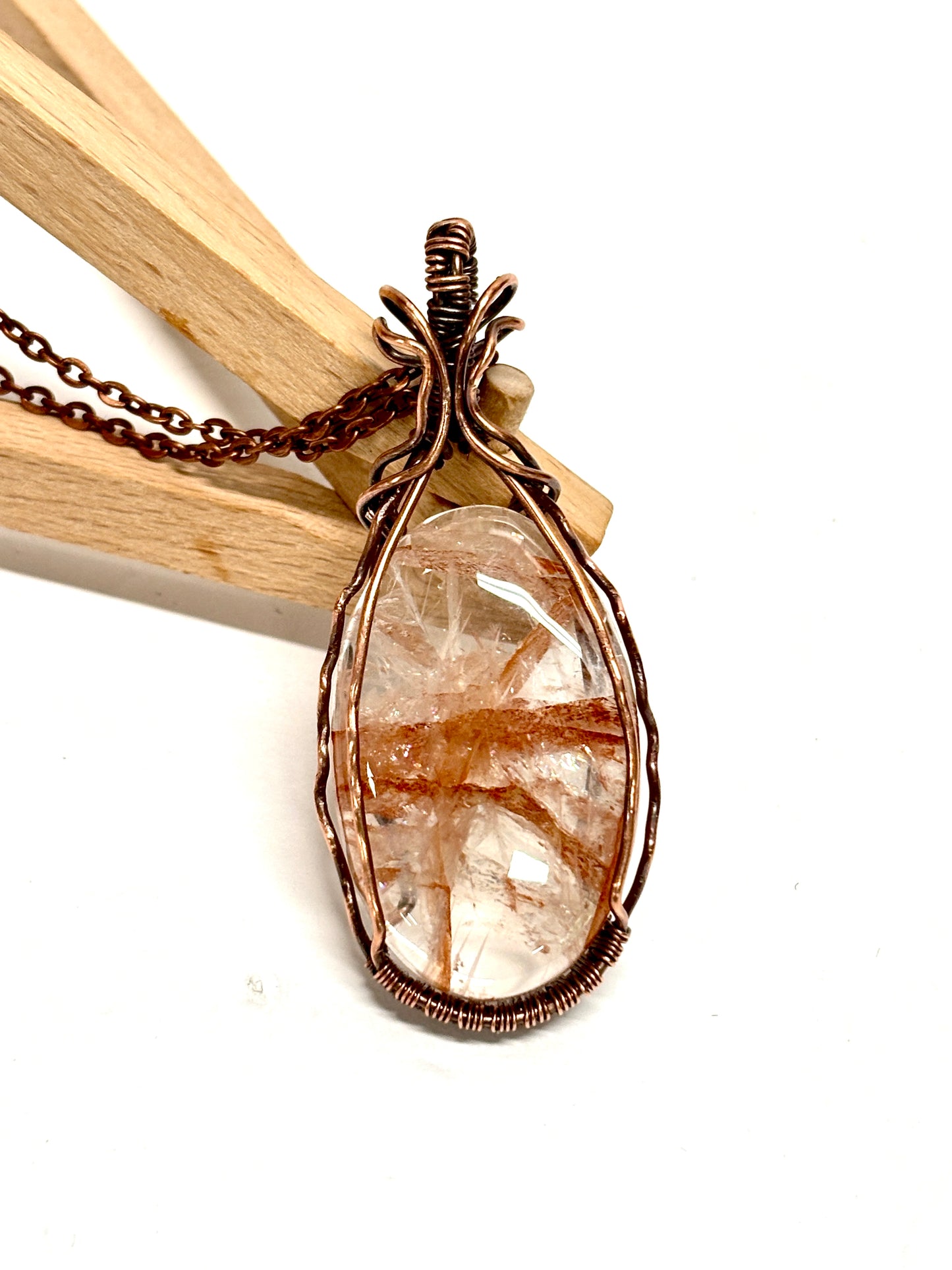 HANDMADE Fire Quartz Wire Wrapped Copper Artistic Pendant, Artisan Jewelry Gift for Her