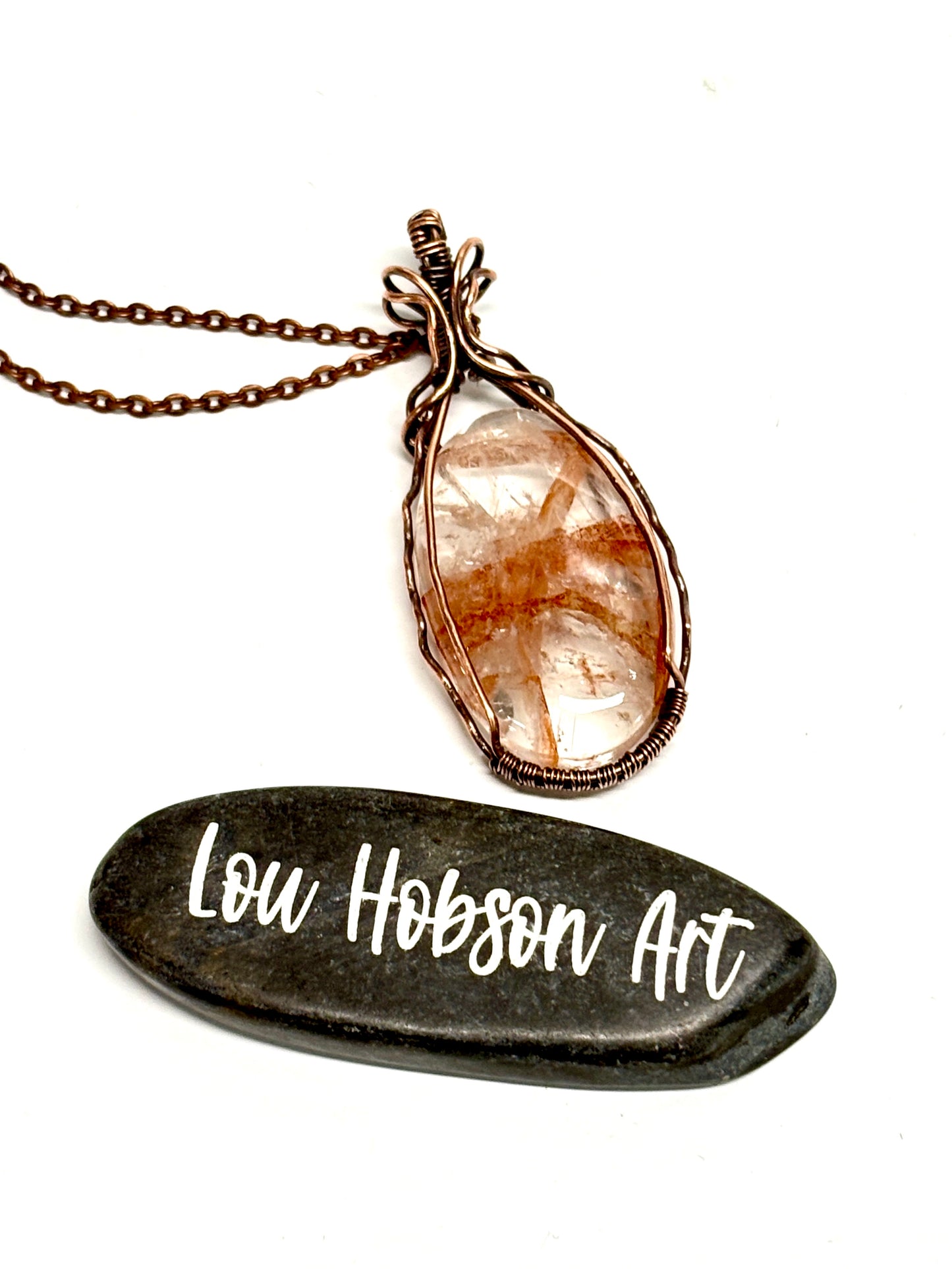 HANDMADE Fire Quartz Wire Wrapped Copper Artistic Pendant, Artisan Jewelry Gift for Her