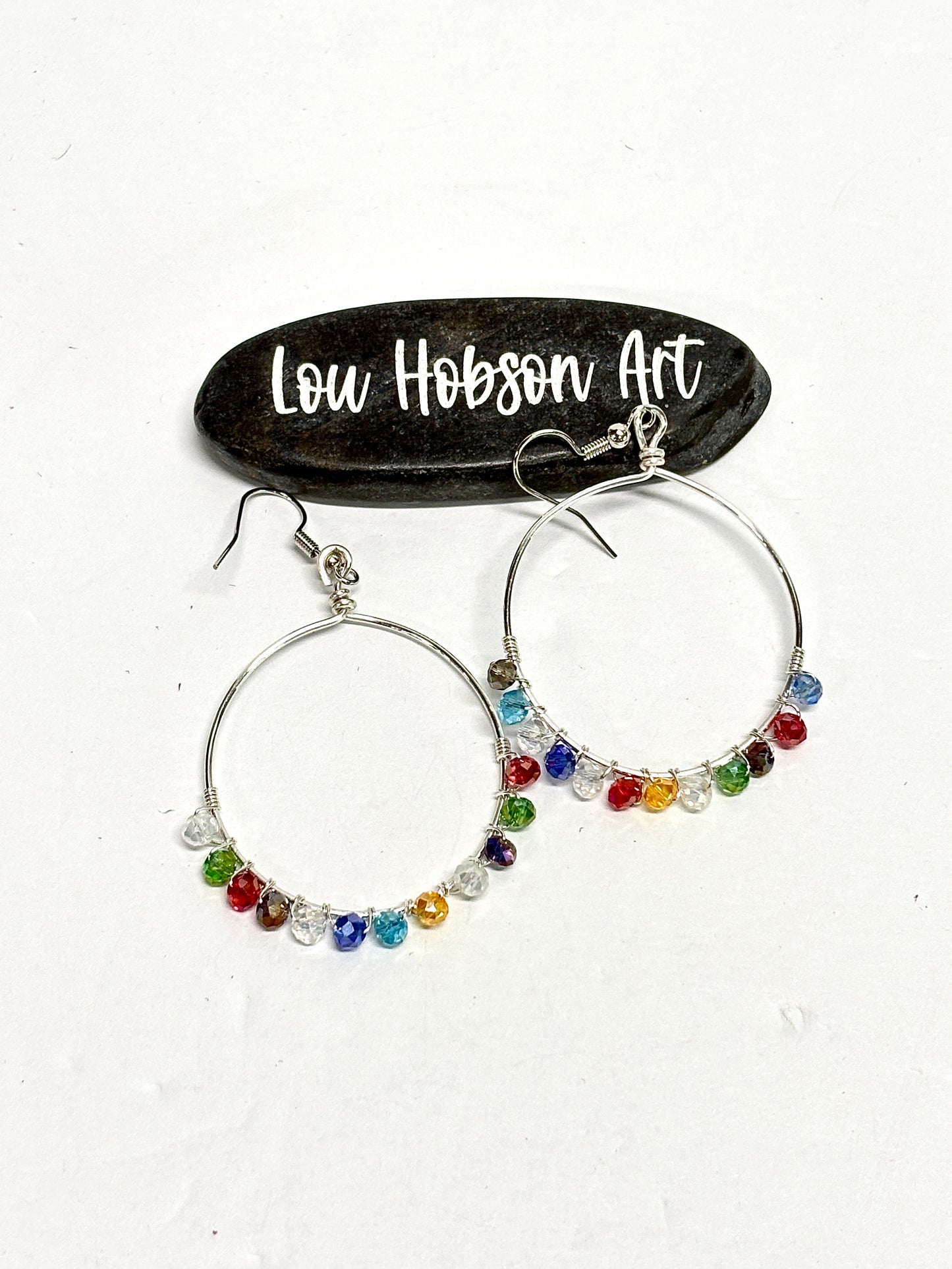 HANDMADE Faceted Glass Bead Wire Wrapped Colorful Earrings, Artisan Jewelry Gift for Her
