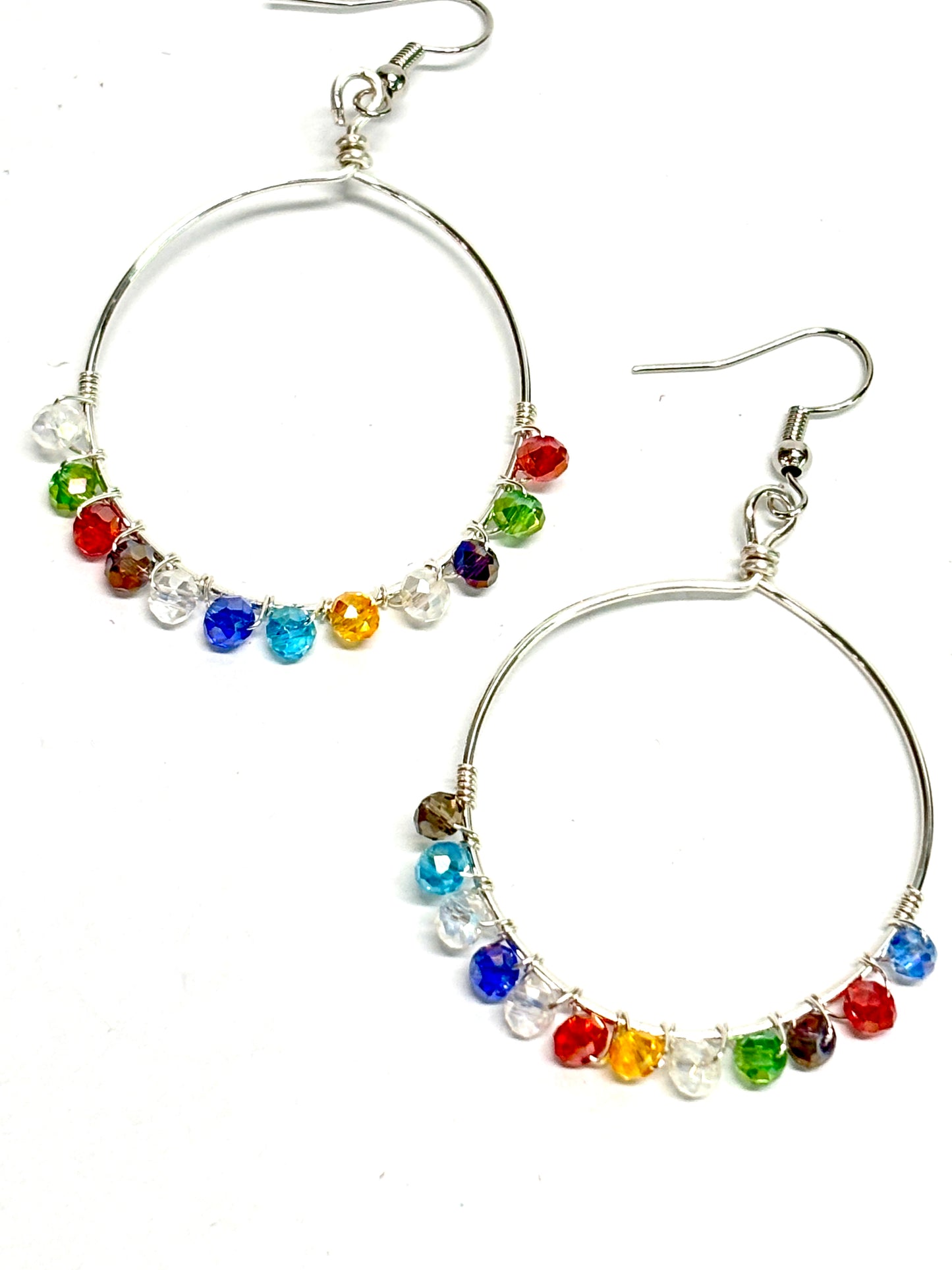 HANDMADE Faceted Glass Bead Wire Wrapped Colorful Earrings, Artisan Jewelry Gift for Her