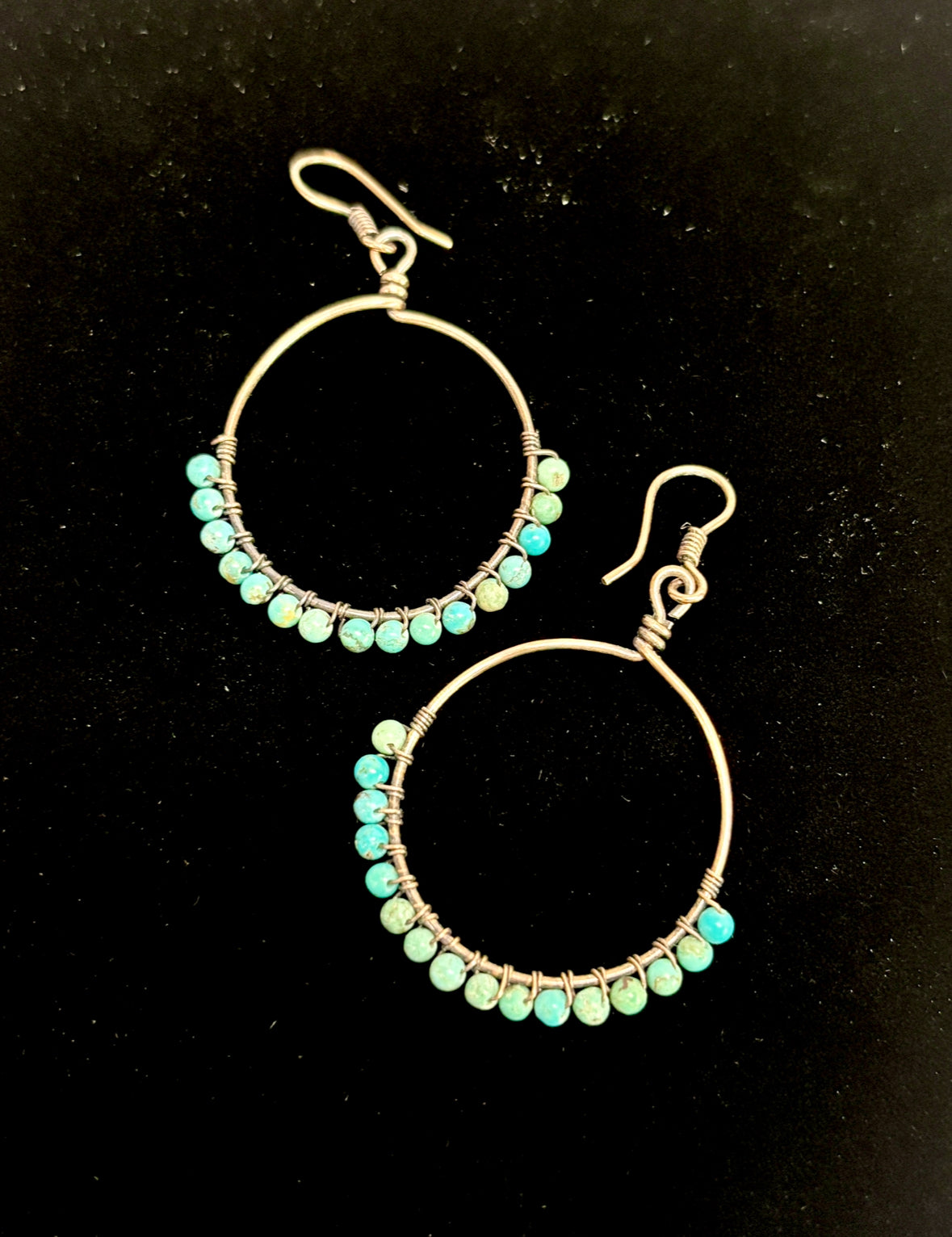 HANDMADE Genuine Gemstone Wire Wrapped Copper Hoop Dangle Earrings, Artisan Jewelry Gift