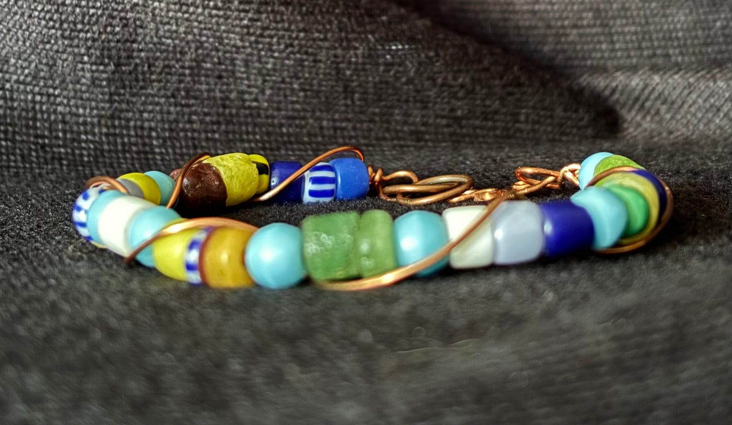 Wire wrapped Christmas beads bracelet