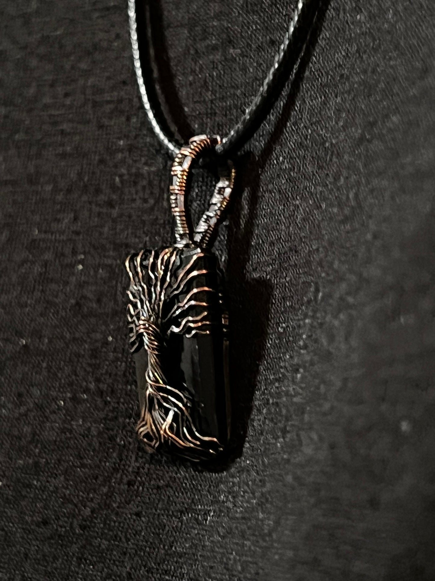 Obsidian Tree of Life in Oxidized Copper