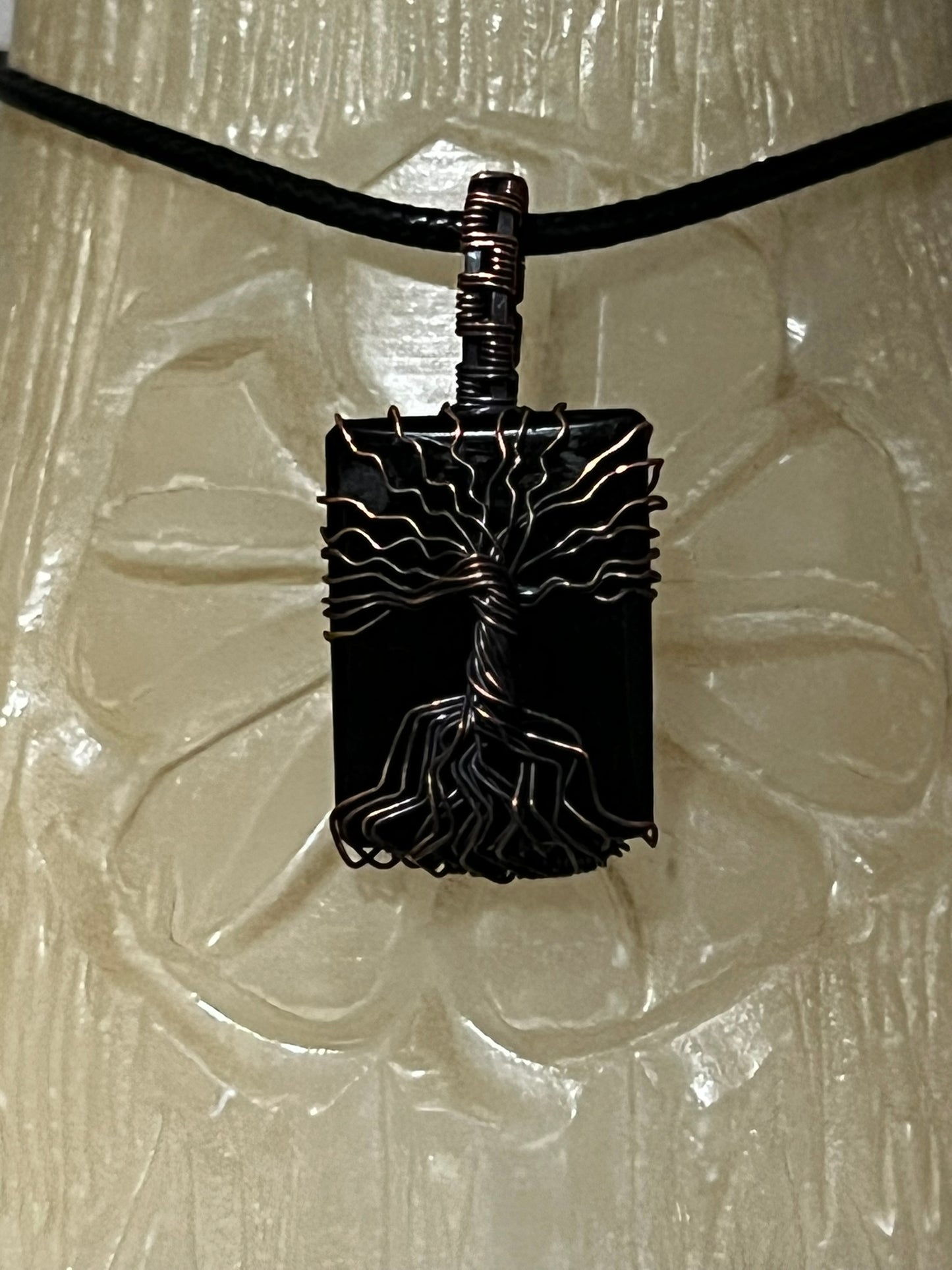 Obsidian Tree of Life in Oxidized Copper