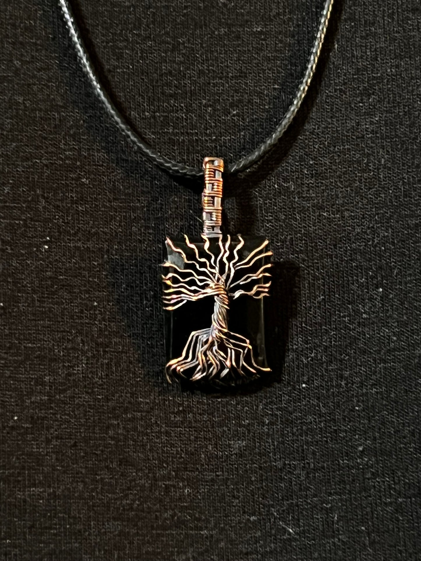 Obsidian Tree of Life in Oxidized Copper