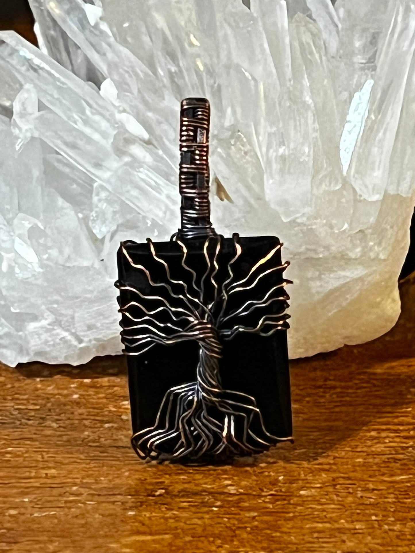 Obsidian Tree of Life in Oxidized Copper