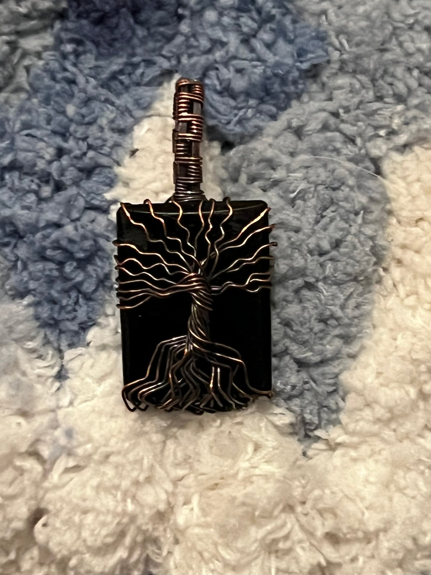 Obsidian Tree of Life in Oxidized Copper