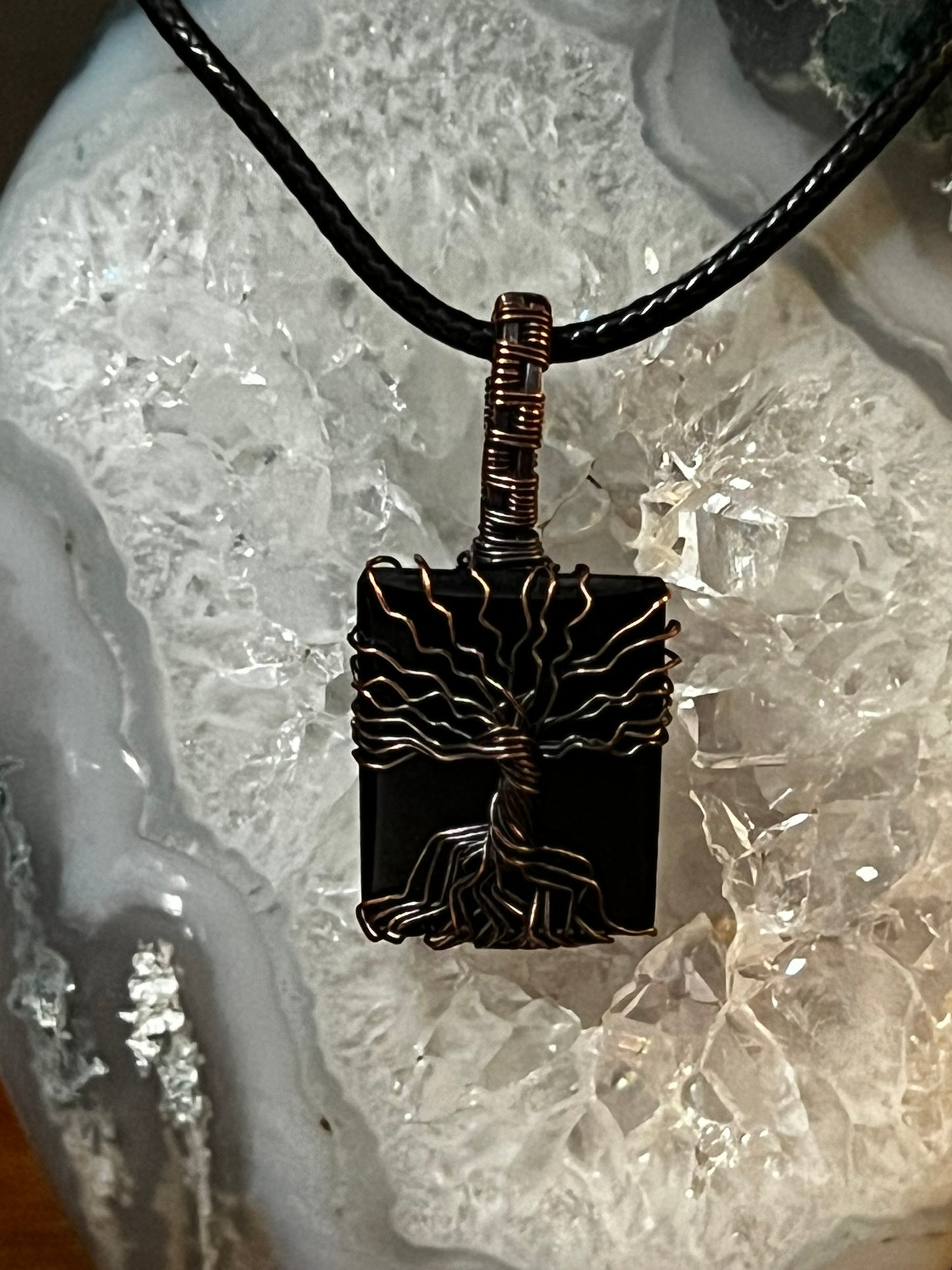 Obsidian Tree of Life in Oxidized Copper