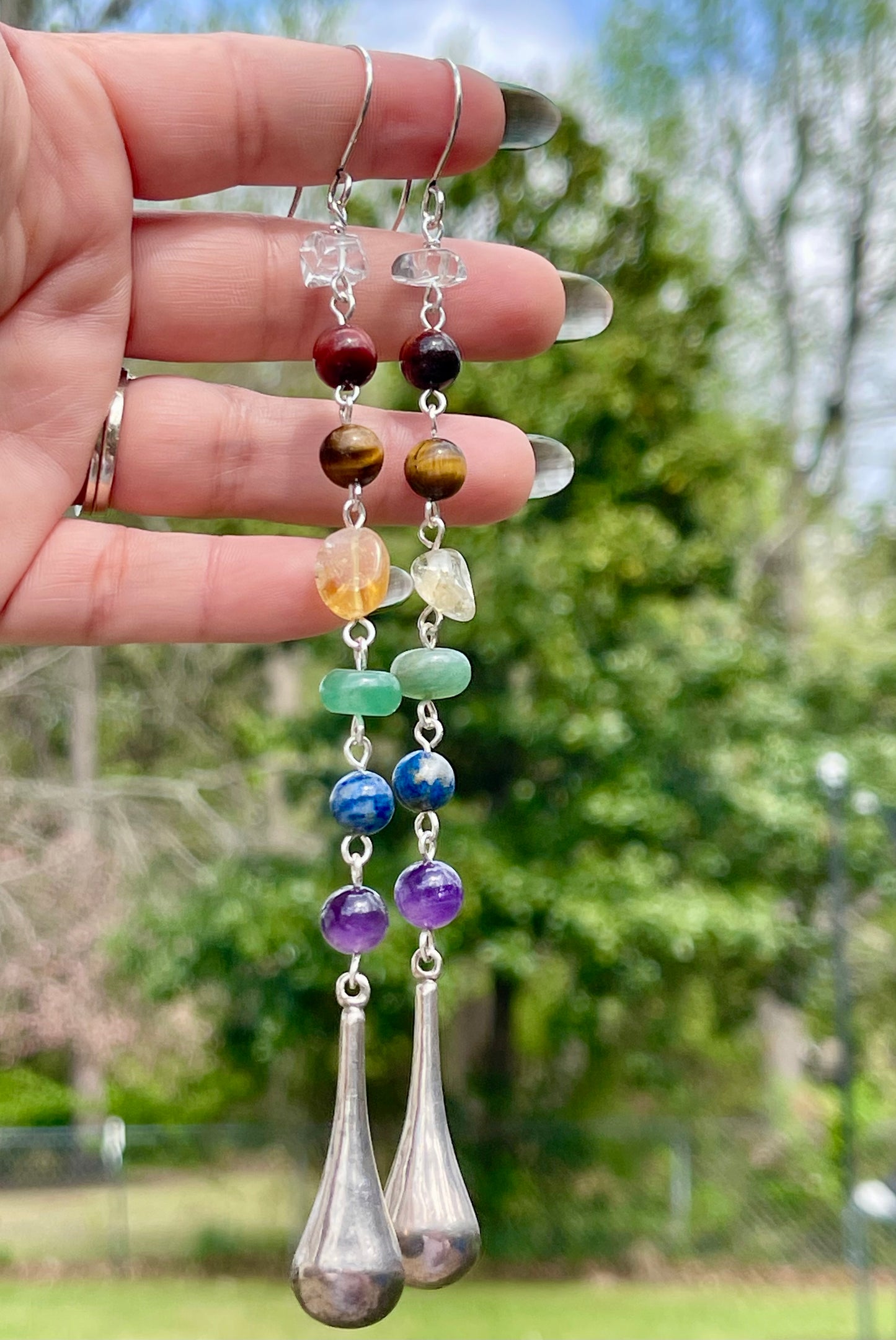 Sterling SIlver Chakra Alignment Gem Drop Earrings