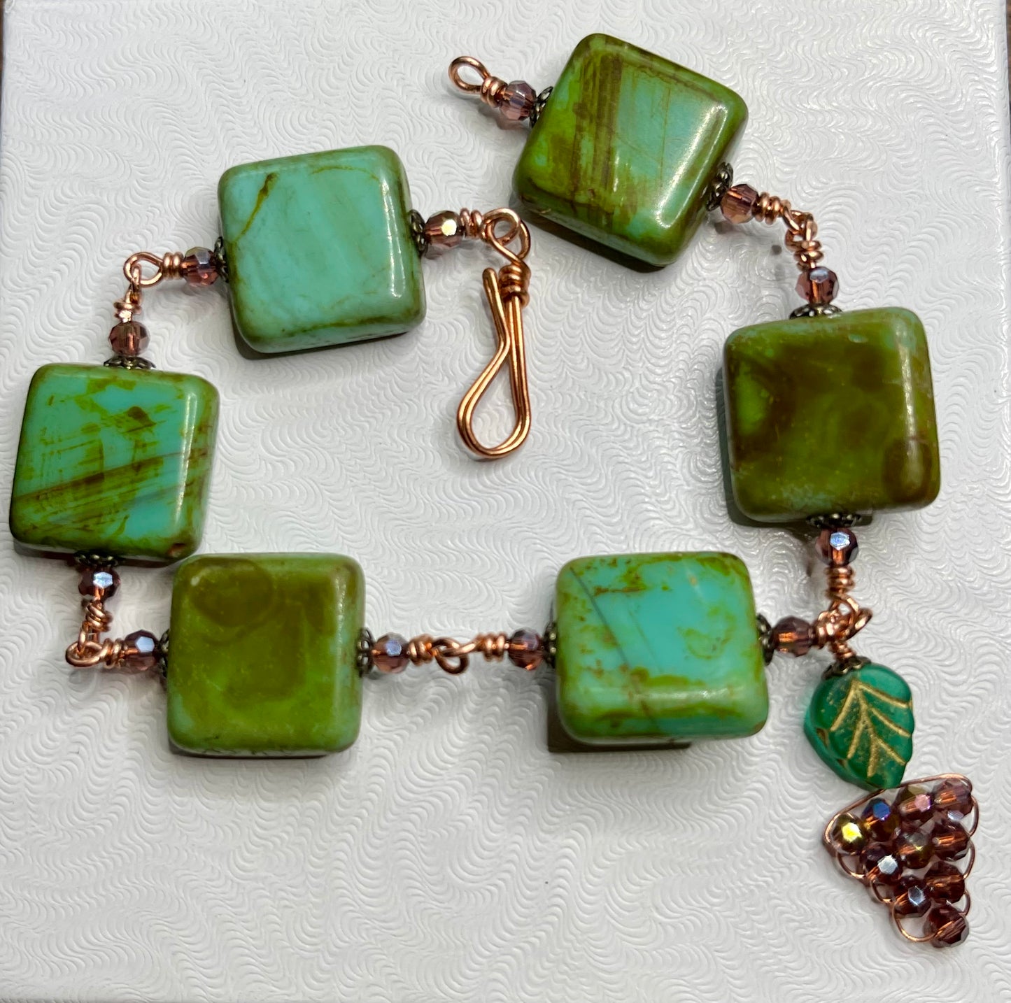 Nostalgic 90's Rustic Grape Link Wrapped Glass Beaded Bracelet & Earring Set