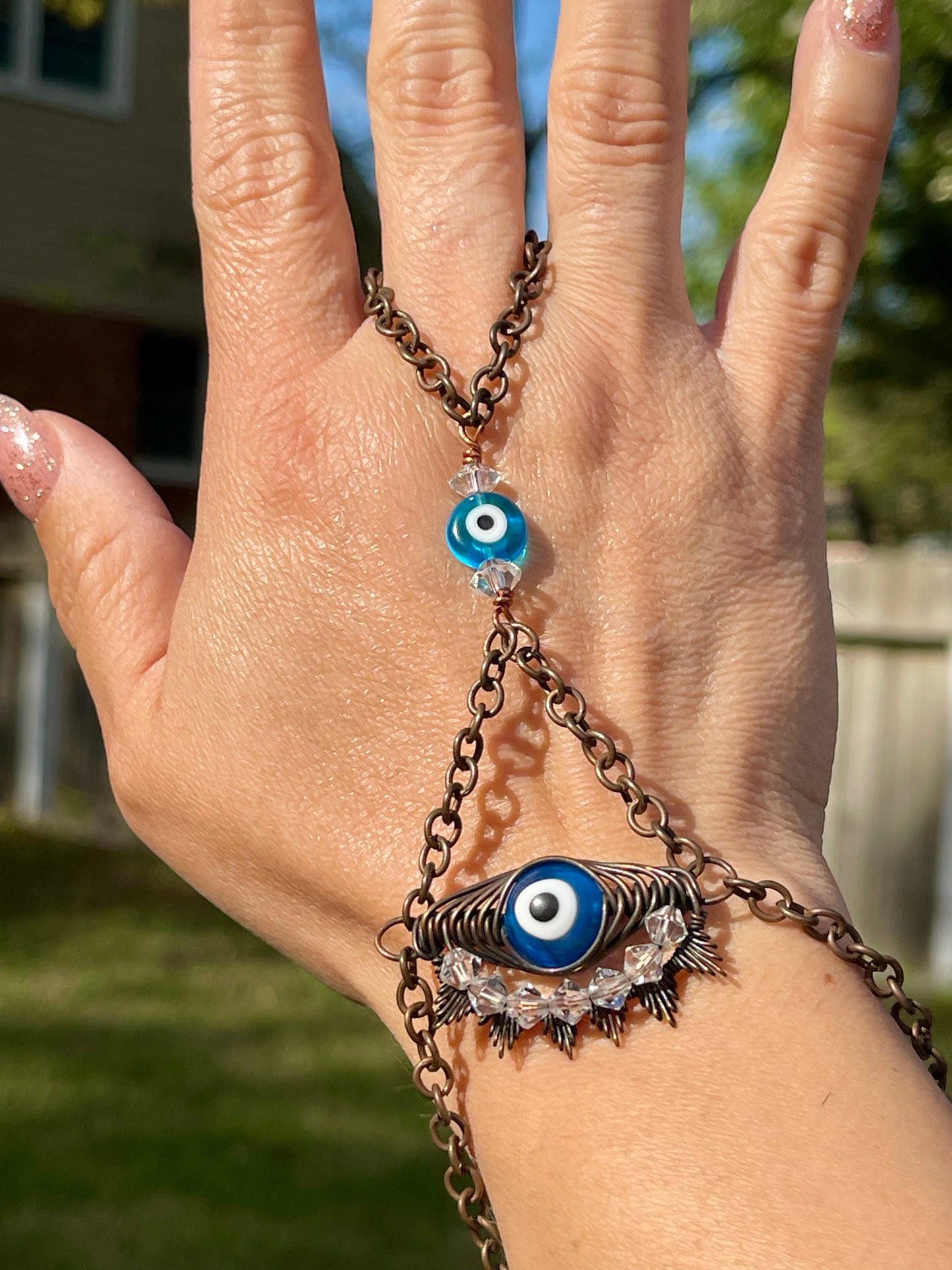 Evil Eye Harem Wrap Crystal Bracelet