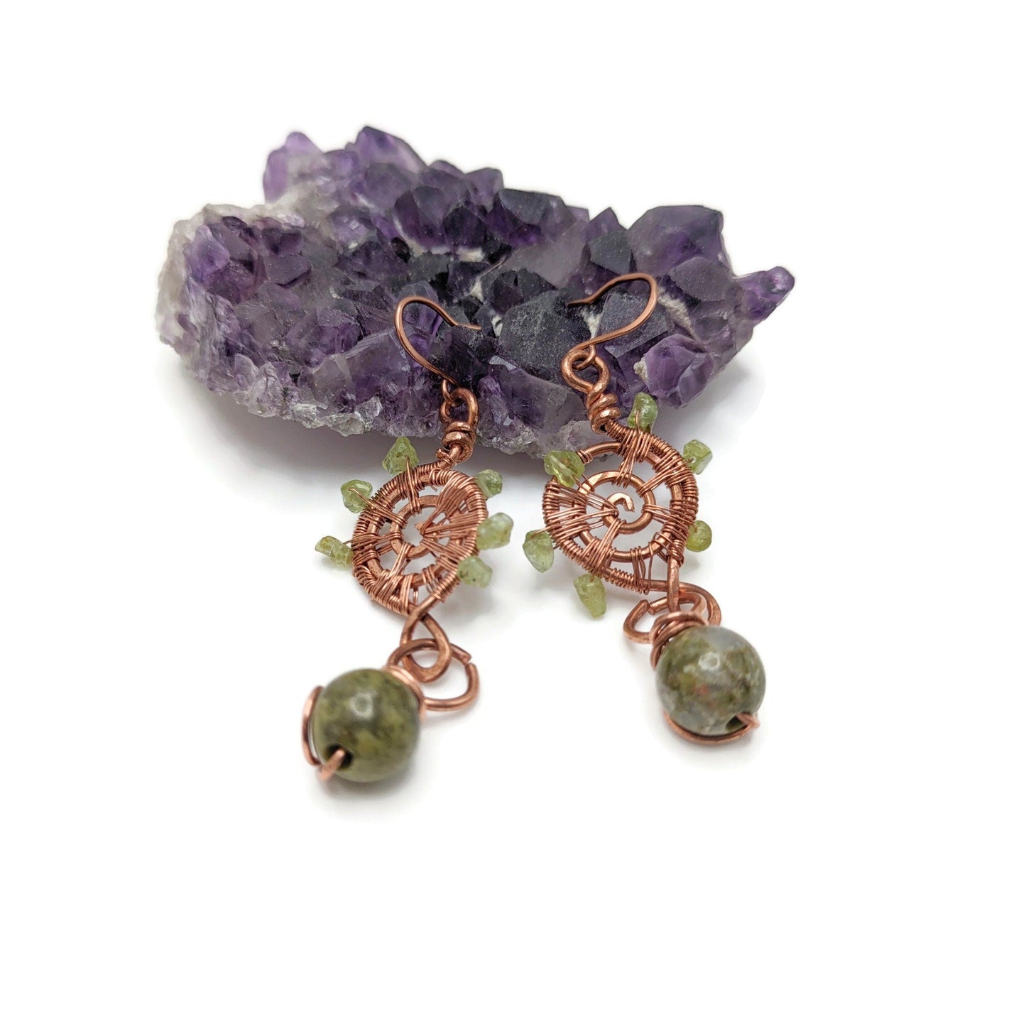 Woven Copper Spiral Earrings