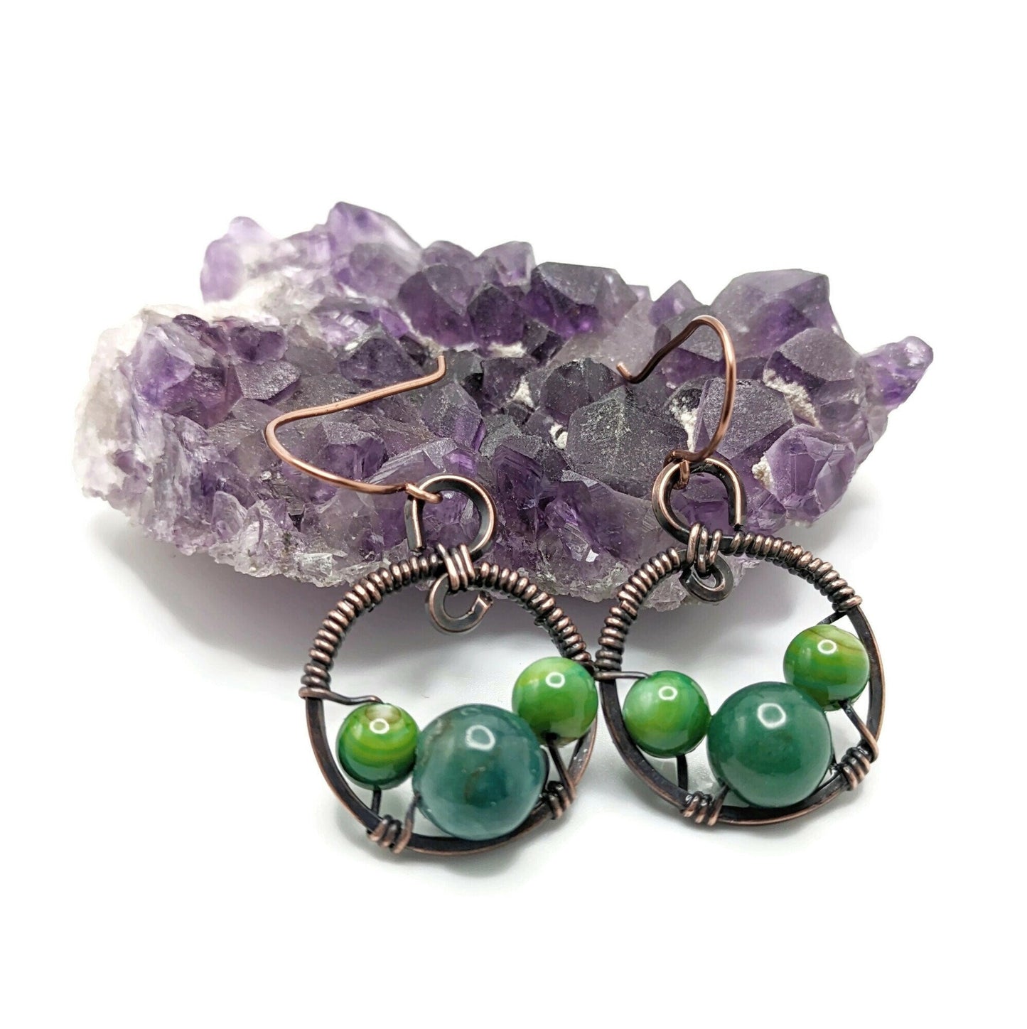 Oxidized Copper Earrings with Mother of Pearl and Agate