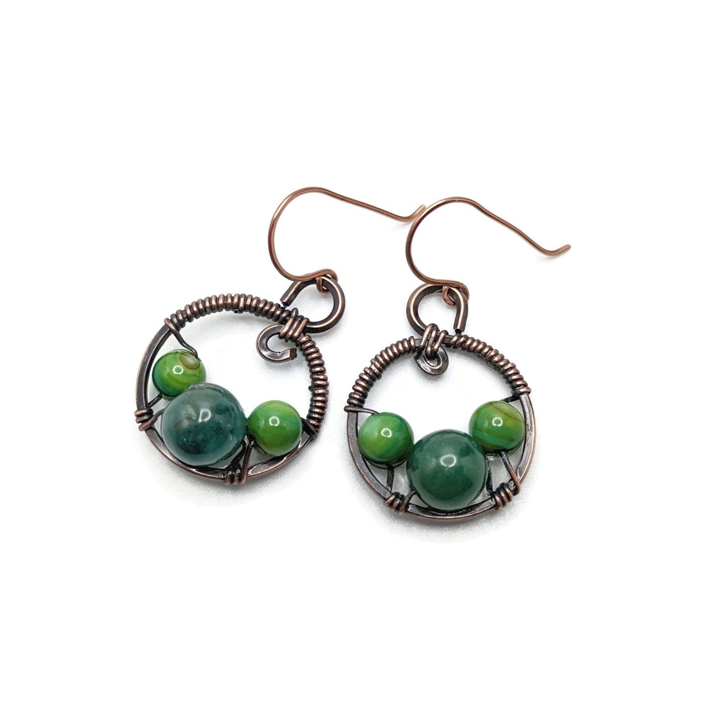 Oxidized Copper Earrings with Mother of Pearl and Agate